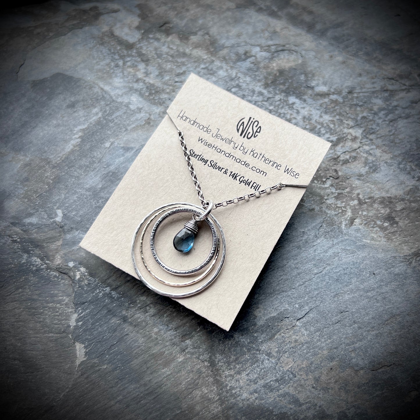Genuine London Blue Topaz Necklace | Sterling Silver and 14k Goldfill Pendant