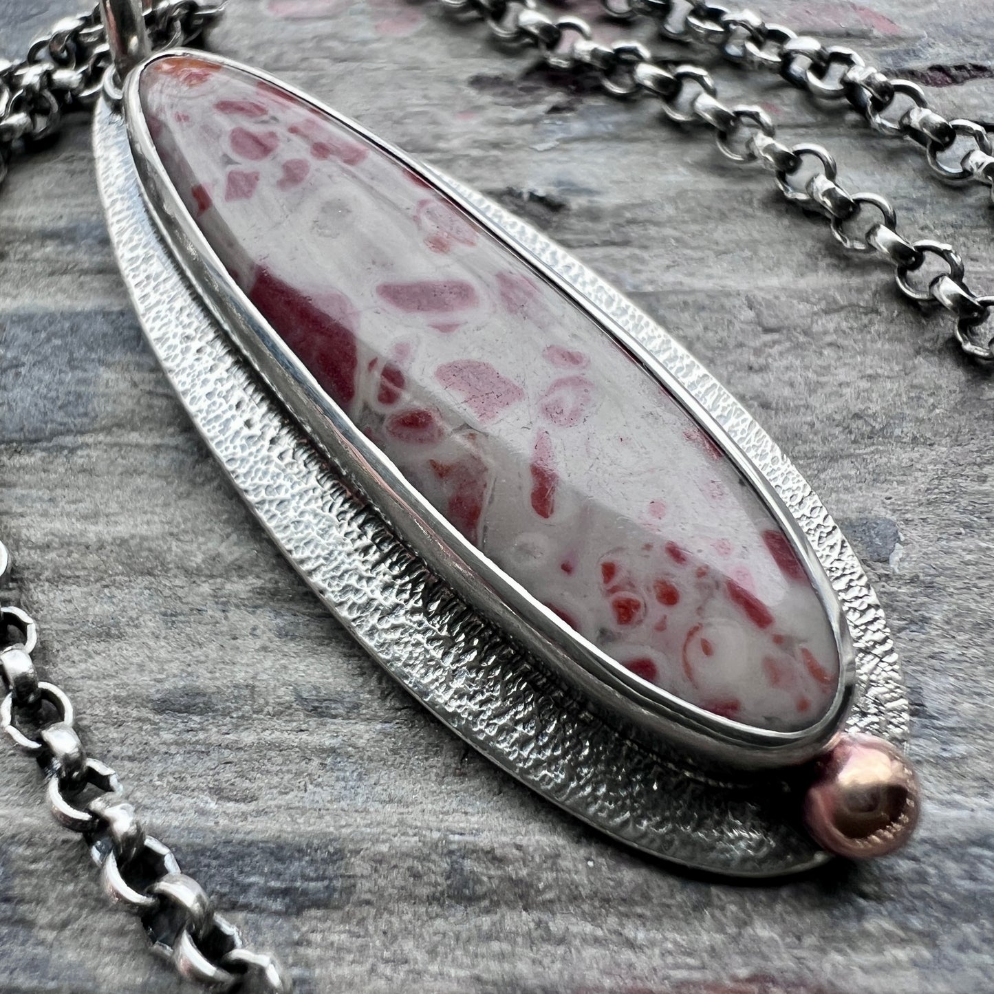 Sterling Silver Jasper Necklace | Natural Stone Teardrop Pendant