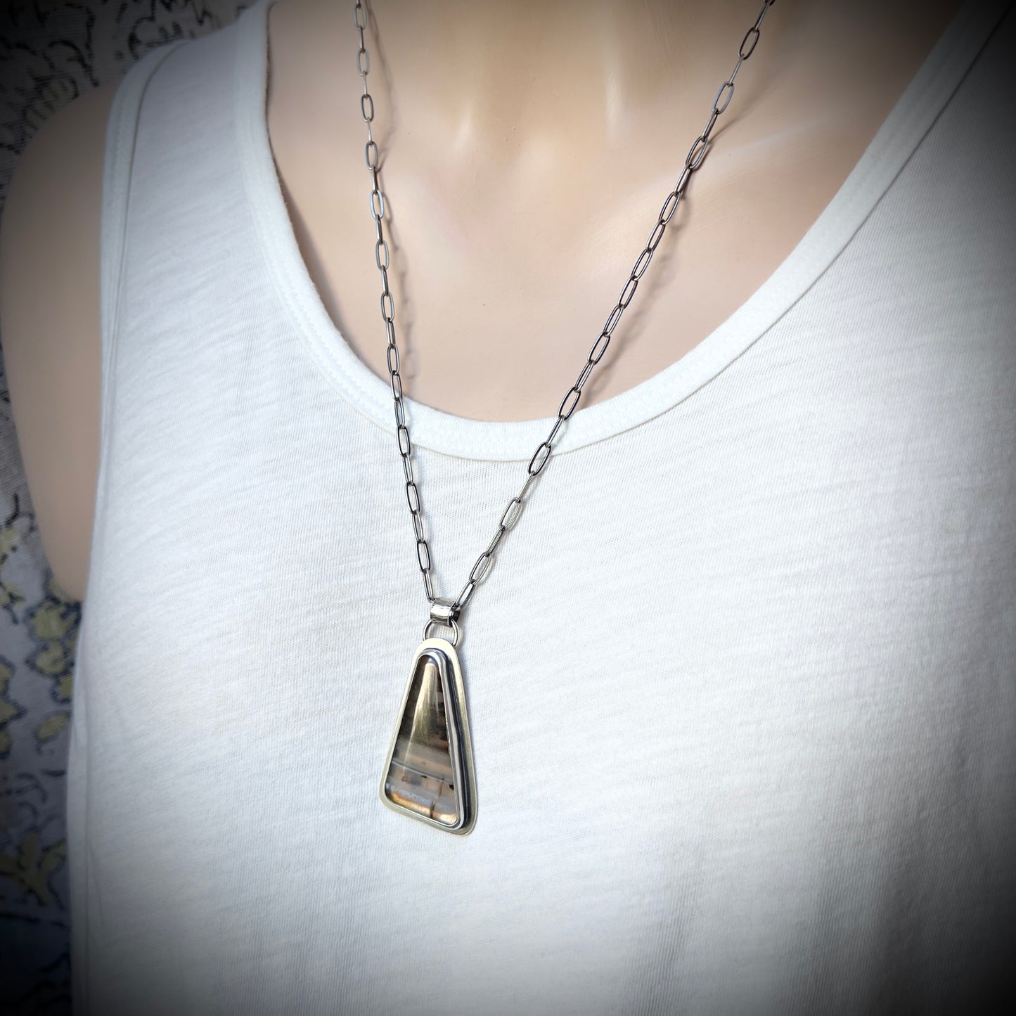 Sterling Silver Montana Agate Necklace | Brown Natural Stone Geometric Pendant