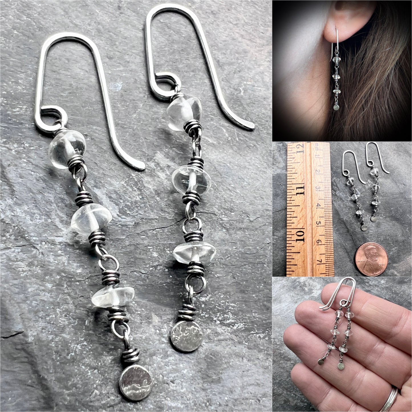 Sterling Silver Citrine Earrings | Clear Citrine Wire-wrapped Long Dangles