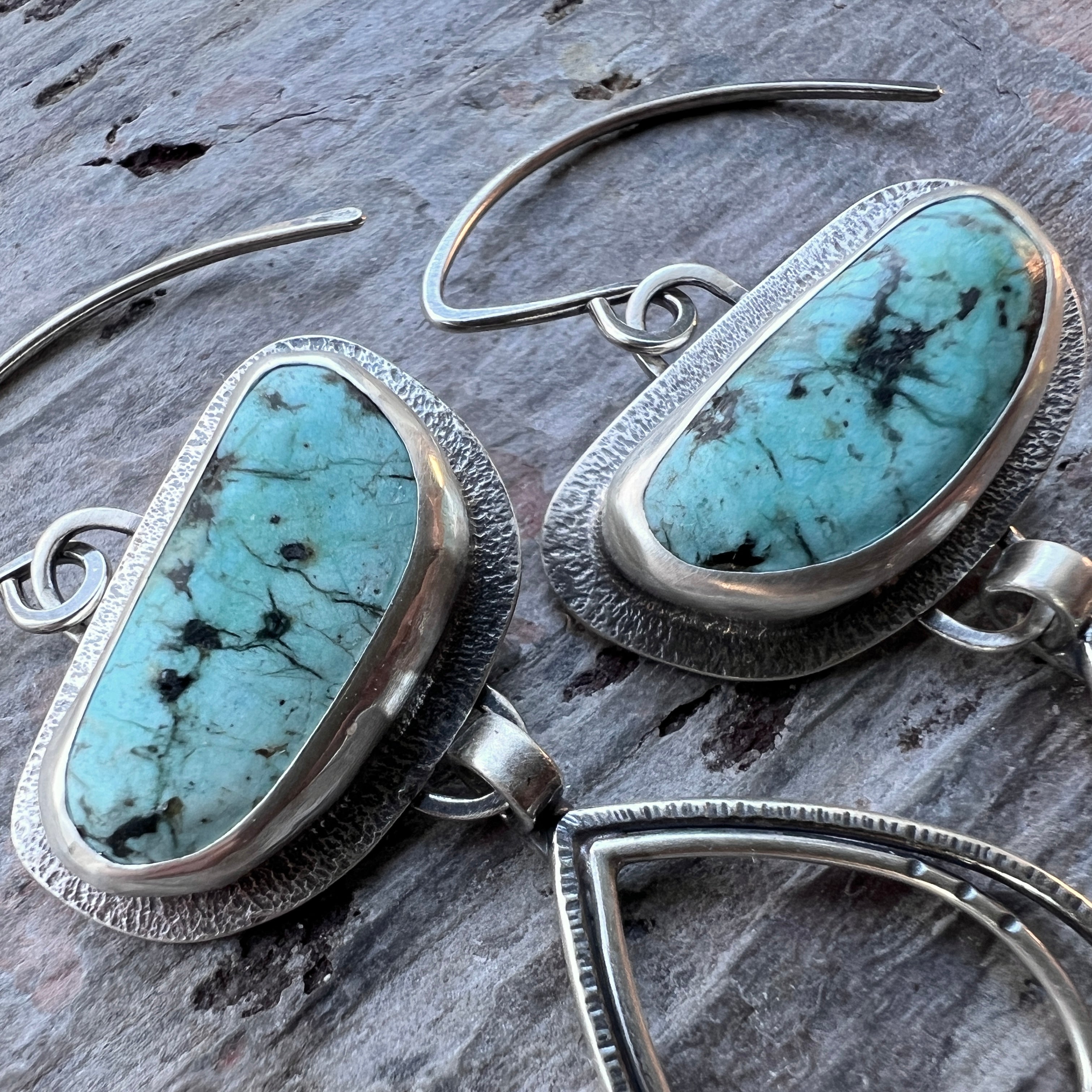 Chrysocolla earrings /// natural chrysocolla dangle earrings in sterling silver with moon crescents • one buy of a kind gemstone • READY TO SHIP