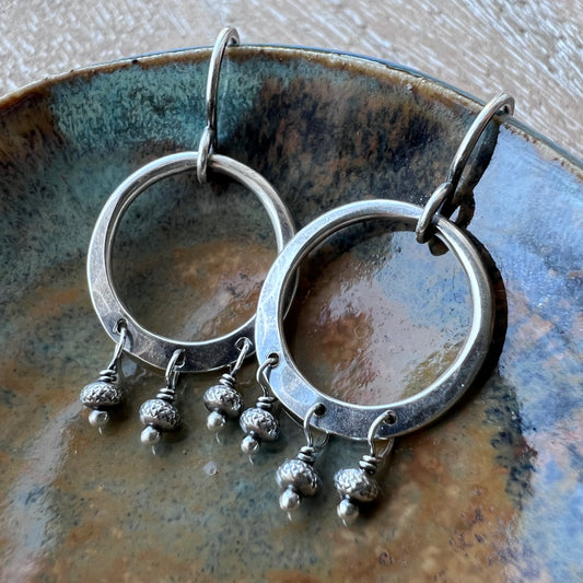 Fringe Hoop Sterling Silver Earrings | Solid Silver Hoop Small Dangle Earrings