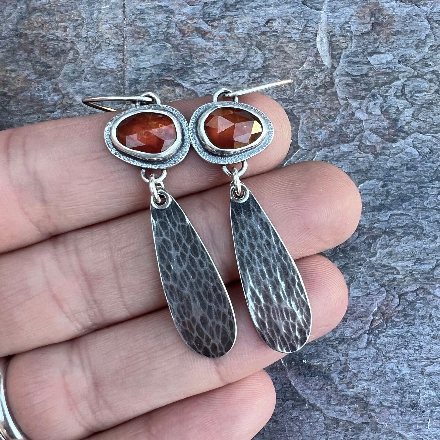 Orange Kyanite Sterling Silver Earrings - Handmade One-of-a-kind Earrings