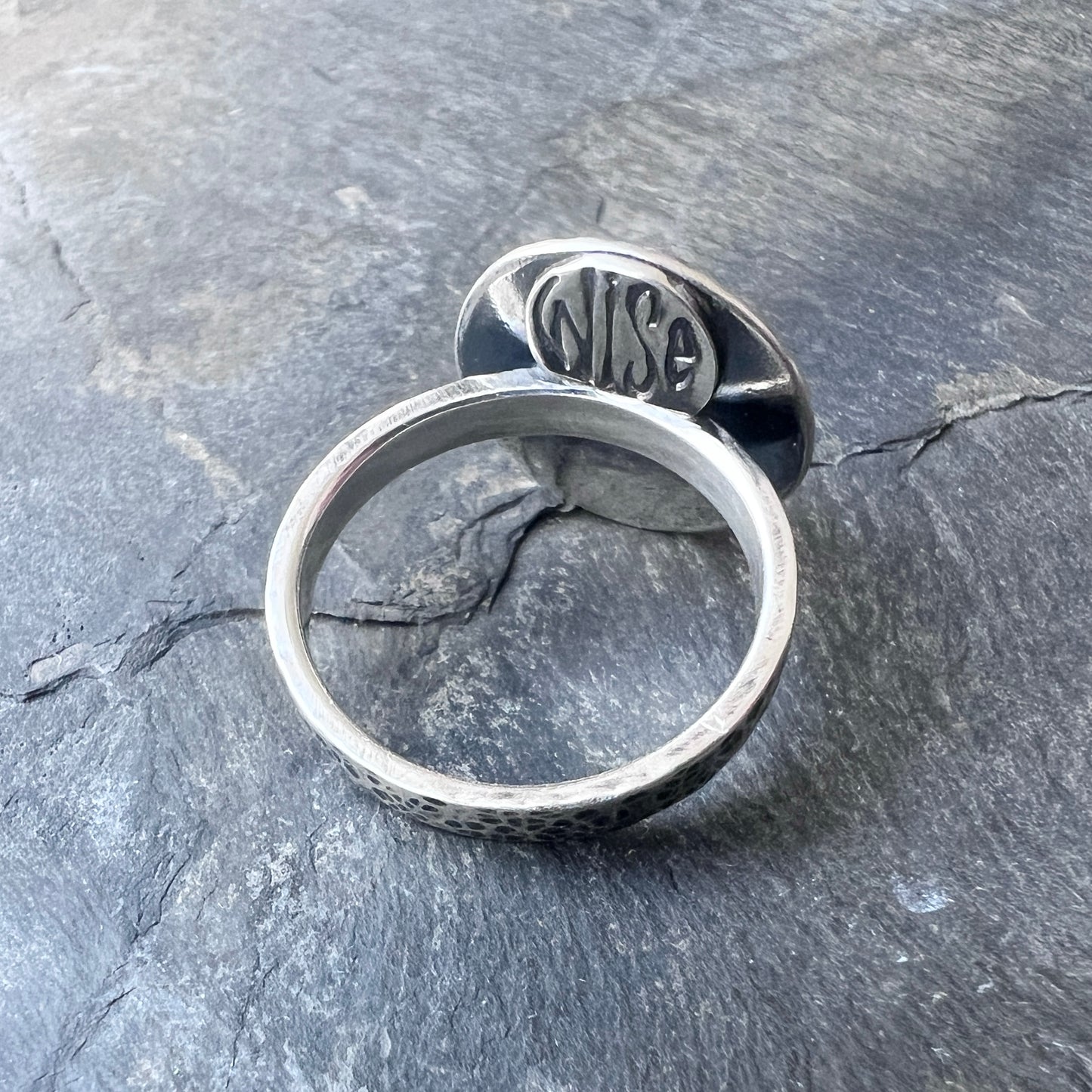 Sterling Silver Chalcedony Ring | Natural Stone Cabochon Ring - Size 7.75