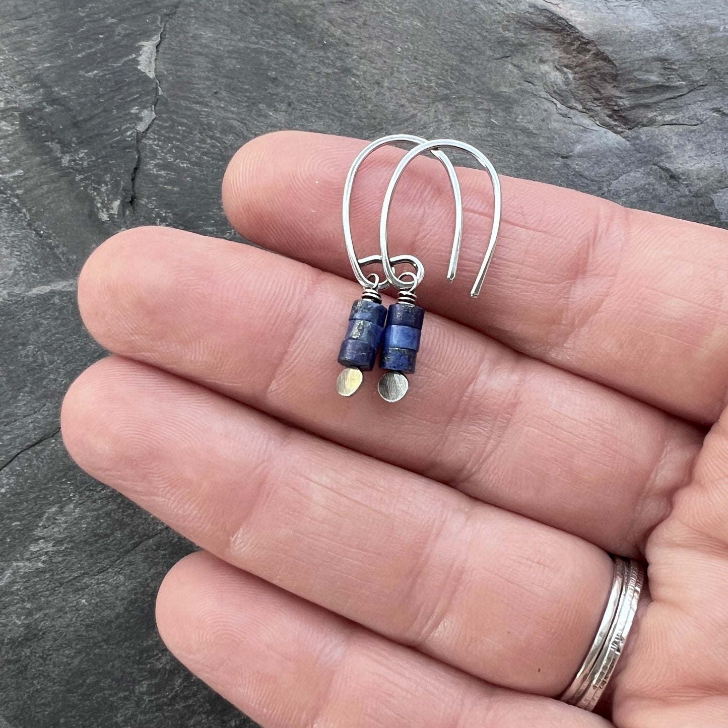Sterling Silver Lapis Lazuli Earrings | Small Blue Natural Stone Dangles