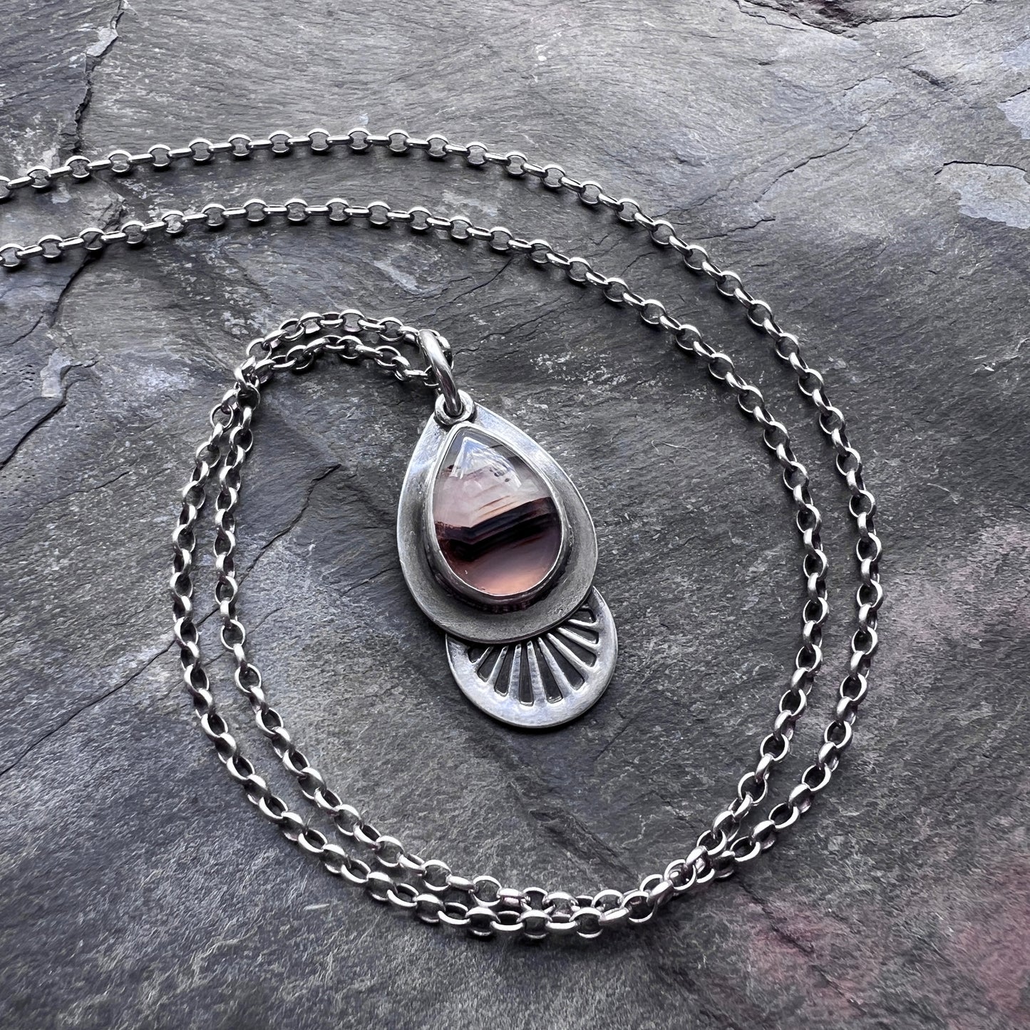 Sterling Silver Montana Agate Necklace | Natural Stone Teardrop Pendant