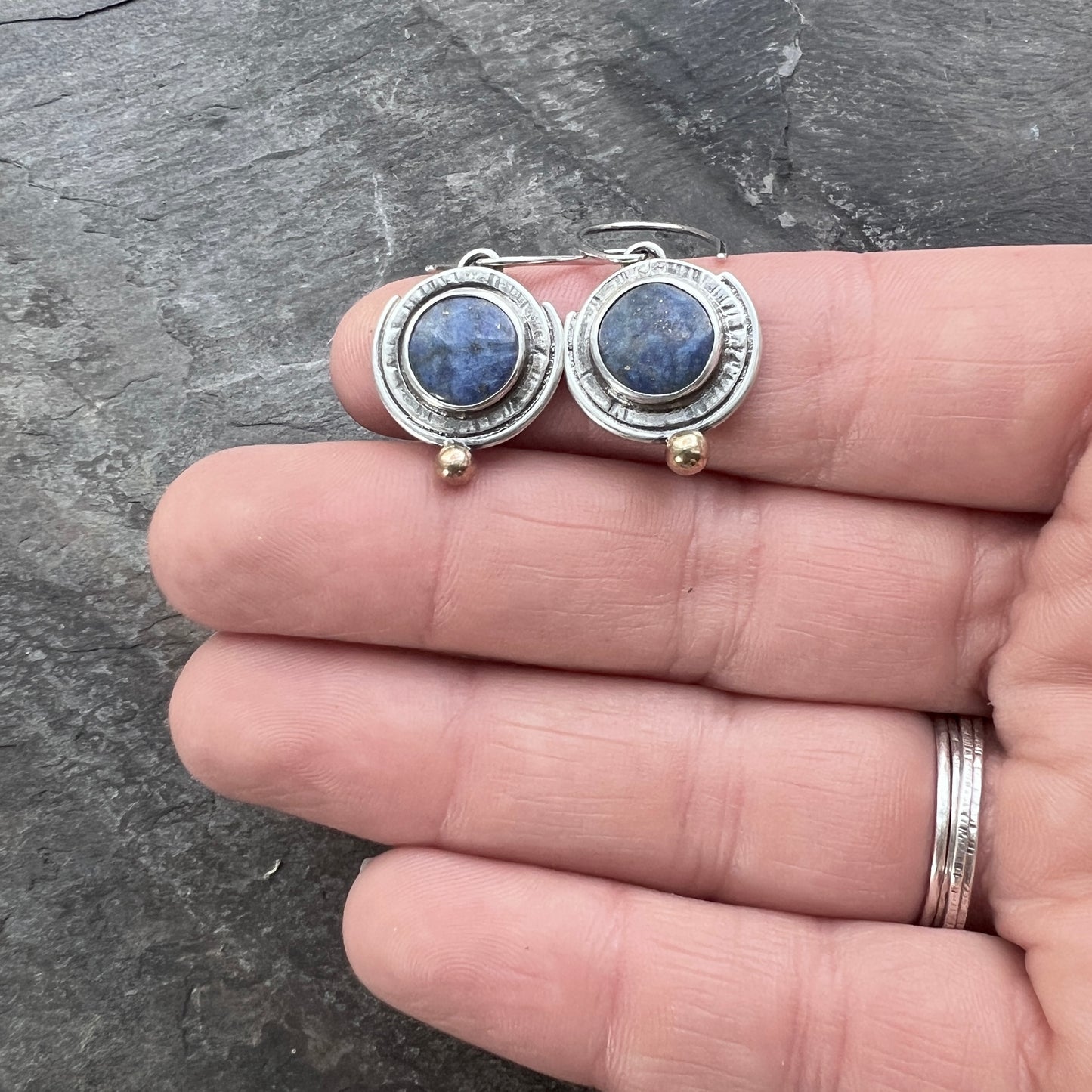 Lapis Lazuli Sterling Silver Earrings | Round Blue Natural Stone Earrings