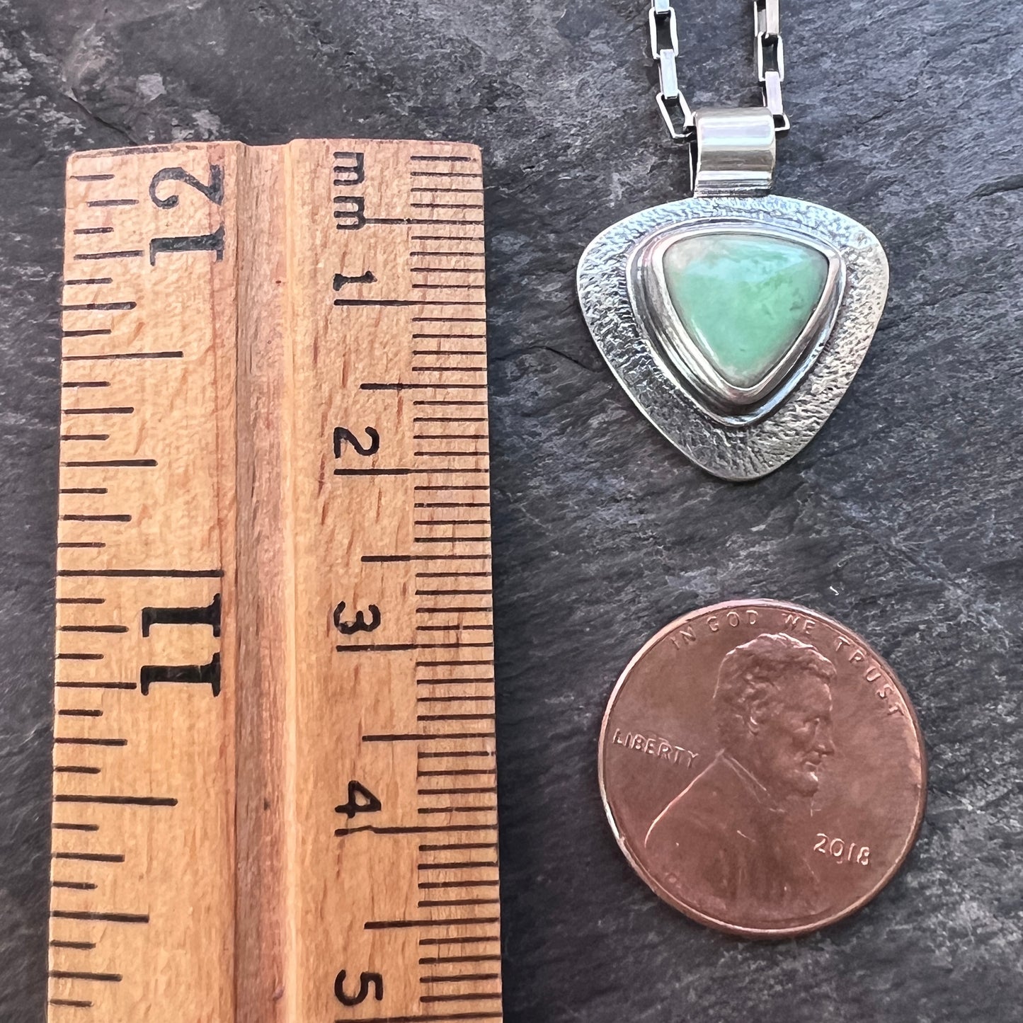 Sterling Silver Variscite Necklace | Green Natural Stone Triangular Pendant