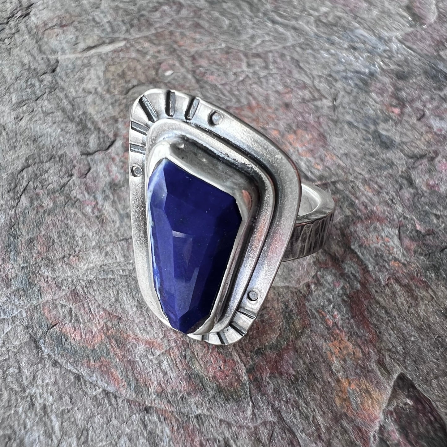Sterling Silver Lapis Ring Genuine Lapis Lazuli Blue Natural Stone Statement Ring One of a Kind Handmade Jewelry