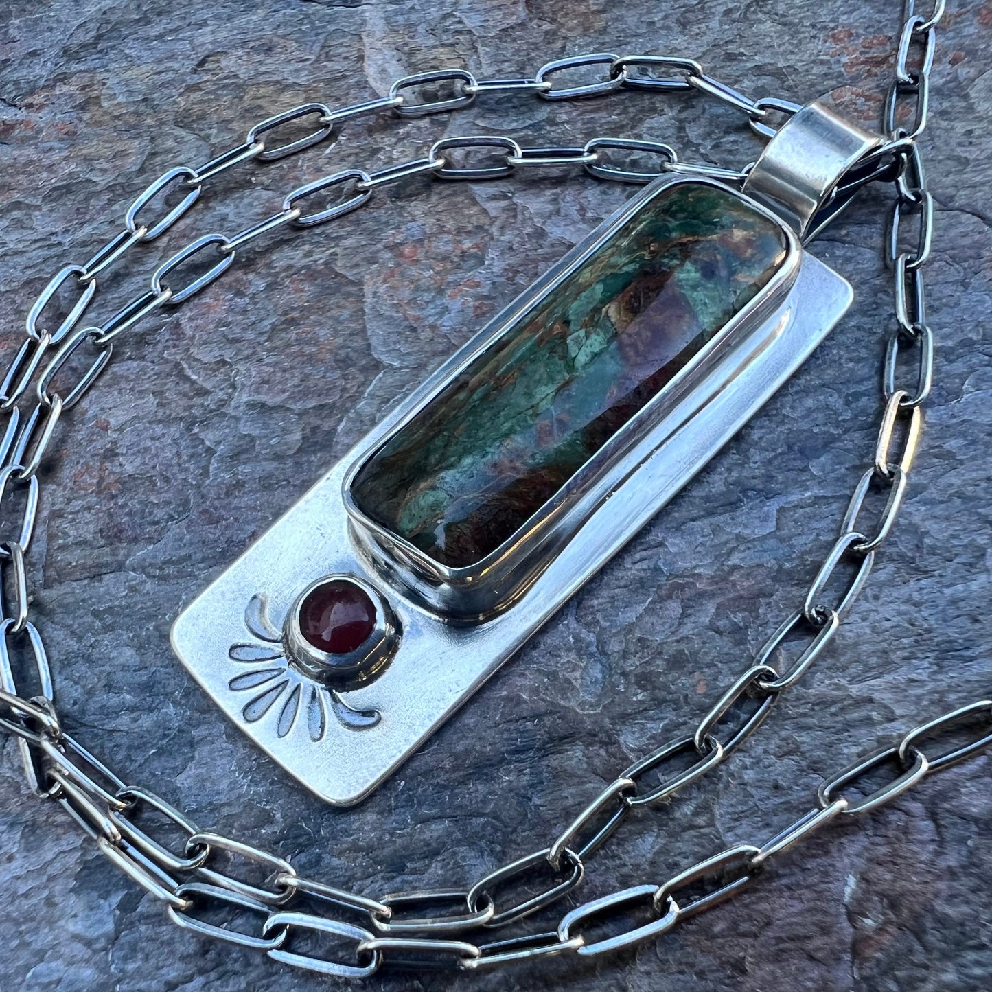 SOLD Jasper and Carnelian Sterling Silver Necklace - Handmade One-of-a-kind Pendant on Sterling Silver Chain