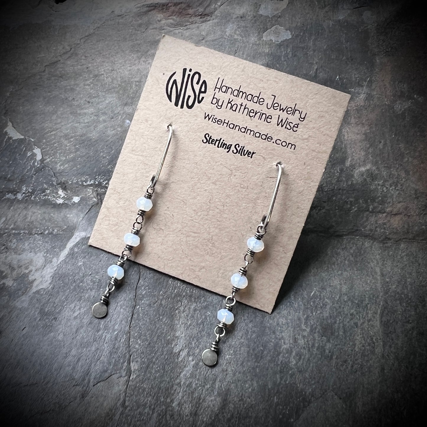 Sterling Silver Opalite Earrings | Beaded Opalite Long Dangles