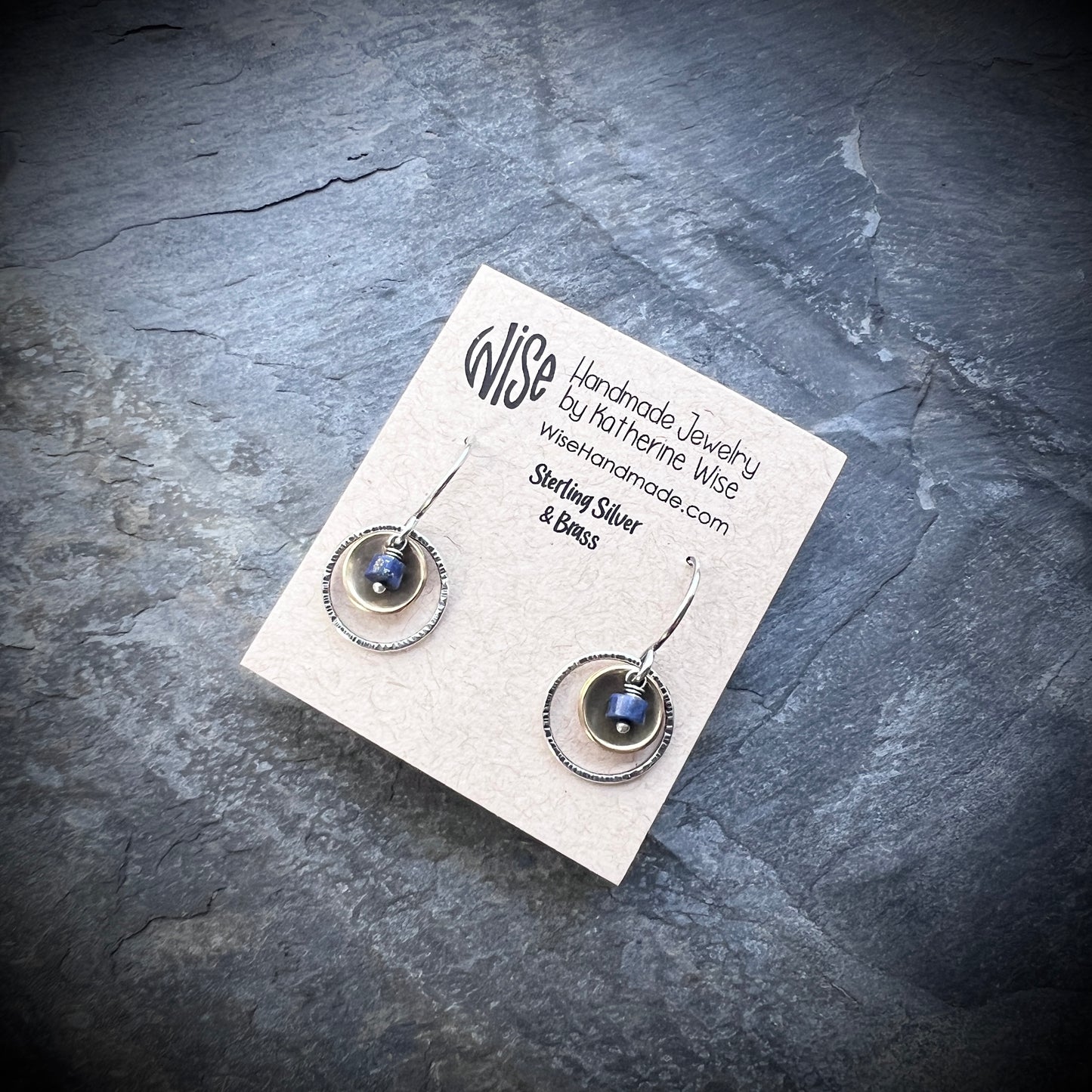 Lapis Lazuli Sterling Silver Earrings | Natural Stone Mixed Metal Small Dangles