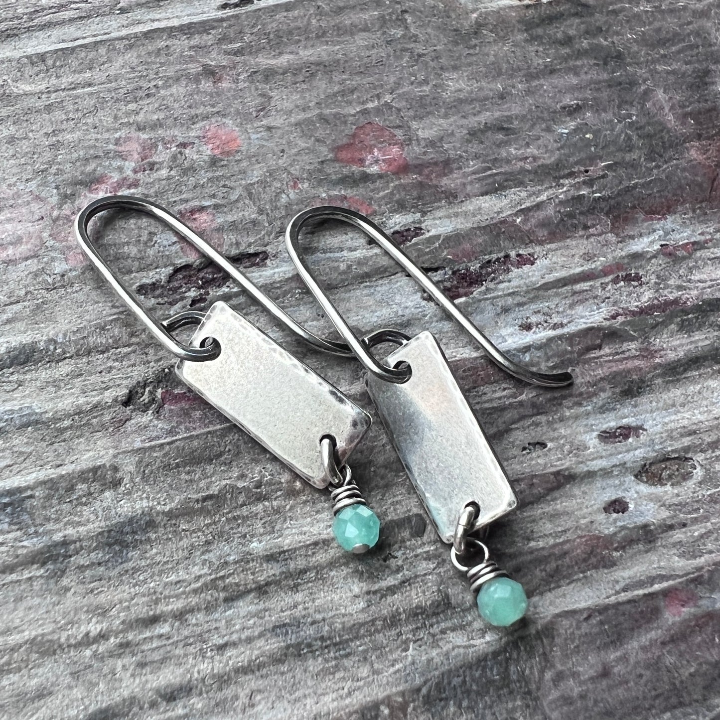 Sterling Silver Birthstone Earrings | Tiny Genuine Gemstone on Small Silver Bar Dangle Earrings