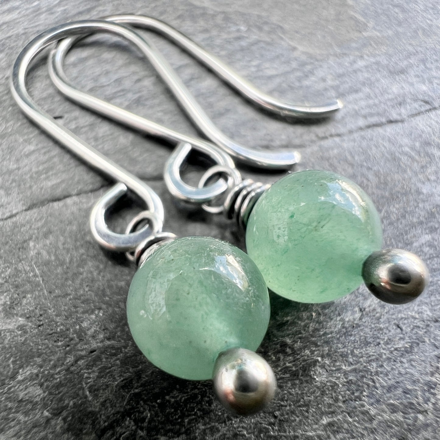 Sterling Silver Aventurine Earrings | Light Green Stone Dangles