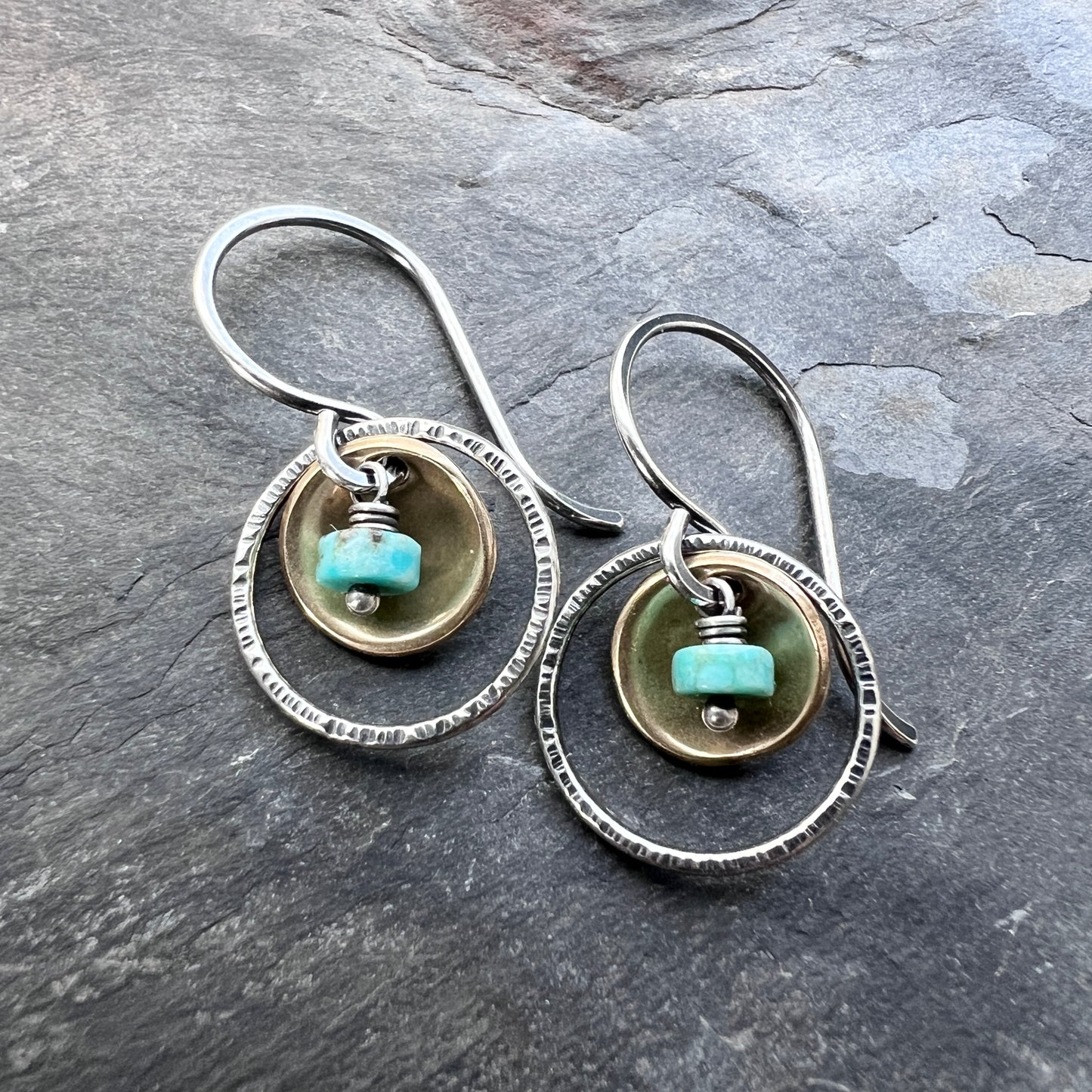 Turquoise Sterling Silver Earrings | Natural Stone Mixed Metal Small Dangles