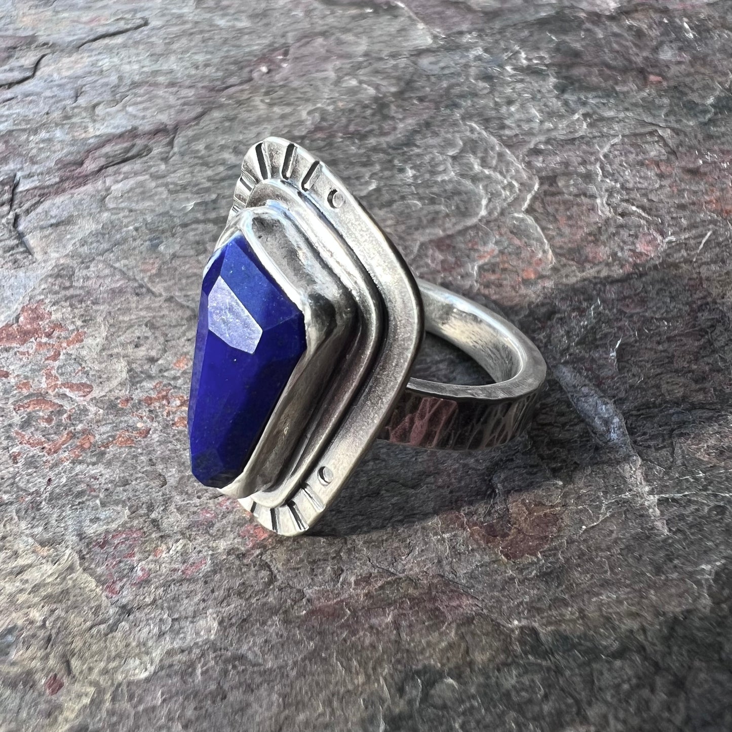 Sterling Silver Lapis Ring Genuine Lapis Lazuli Blue Natural Stone Statement Ring One of a Kind Handmade Jewelry