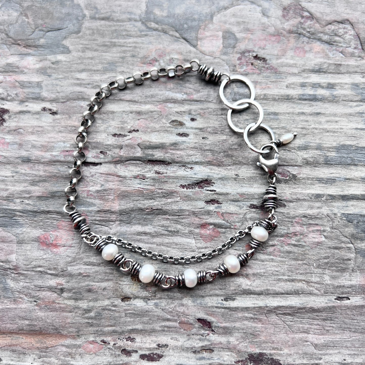 Sterling Silver Pearl Bracelet | Beaded Natural Pearl Adjustable Bracelet