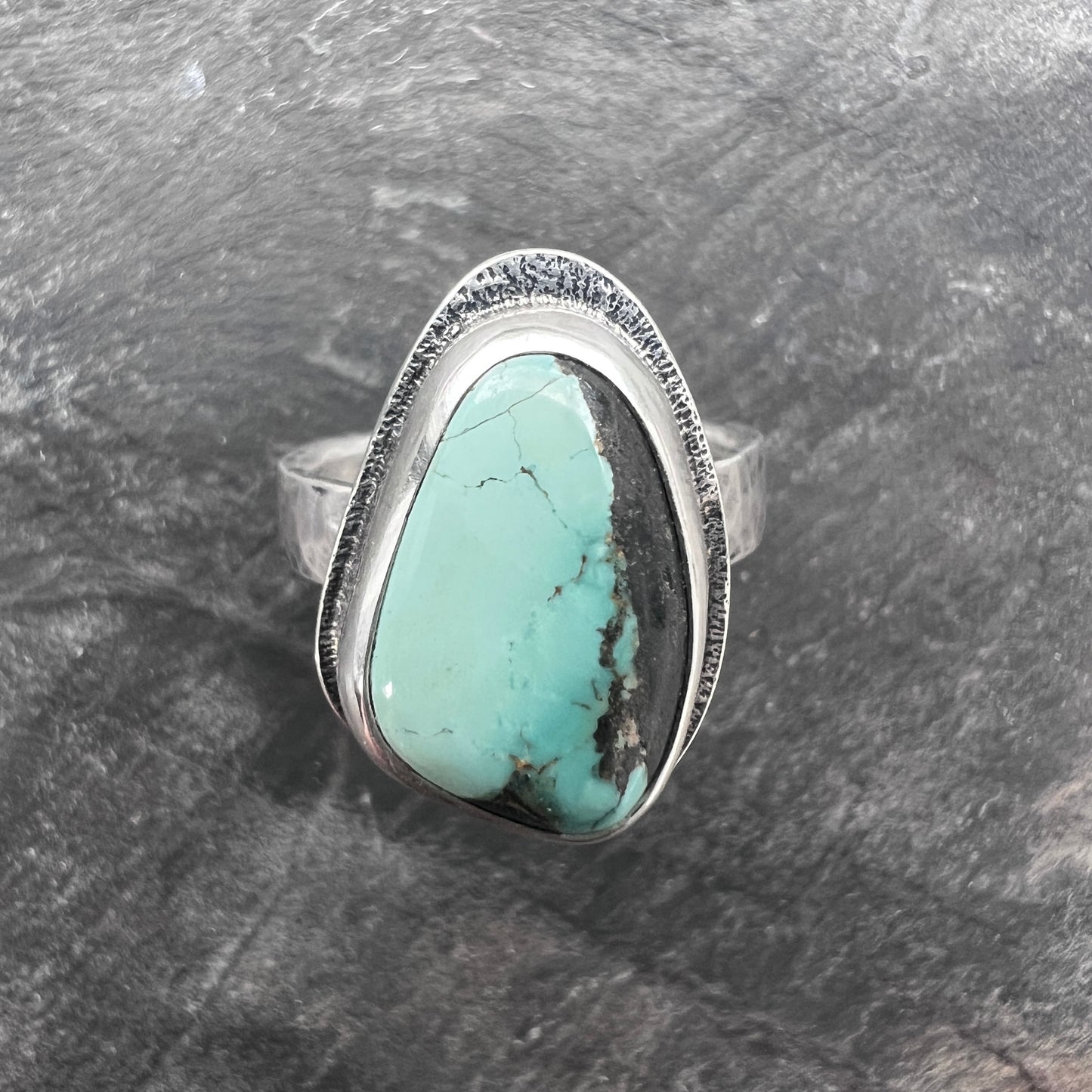 Sterling Silver Turquoise Ring | Genuine Natural Turquoise Freeform Cabochon Ring - Size 8.5