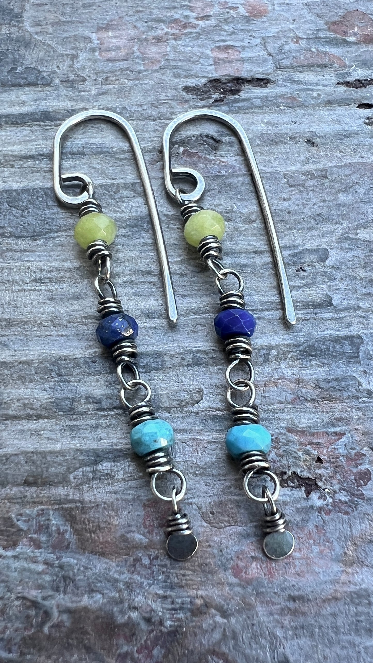 Sterling Silver Genuine Stone Earrings | Long Dangles with Turquoise, Lapis Lazuli, and Jade Beads