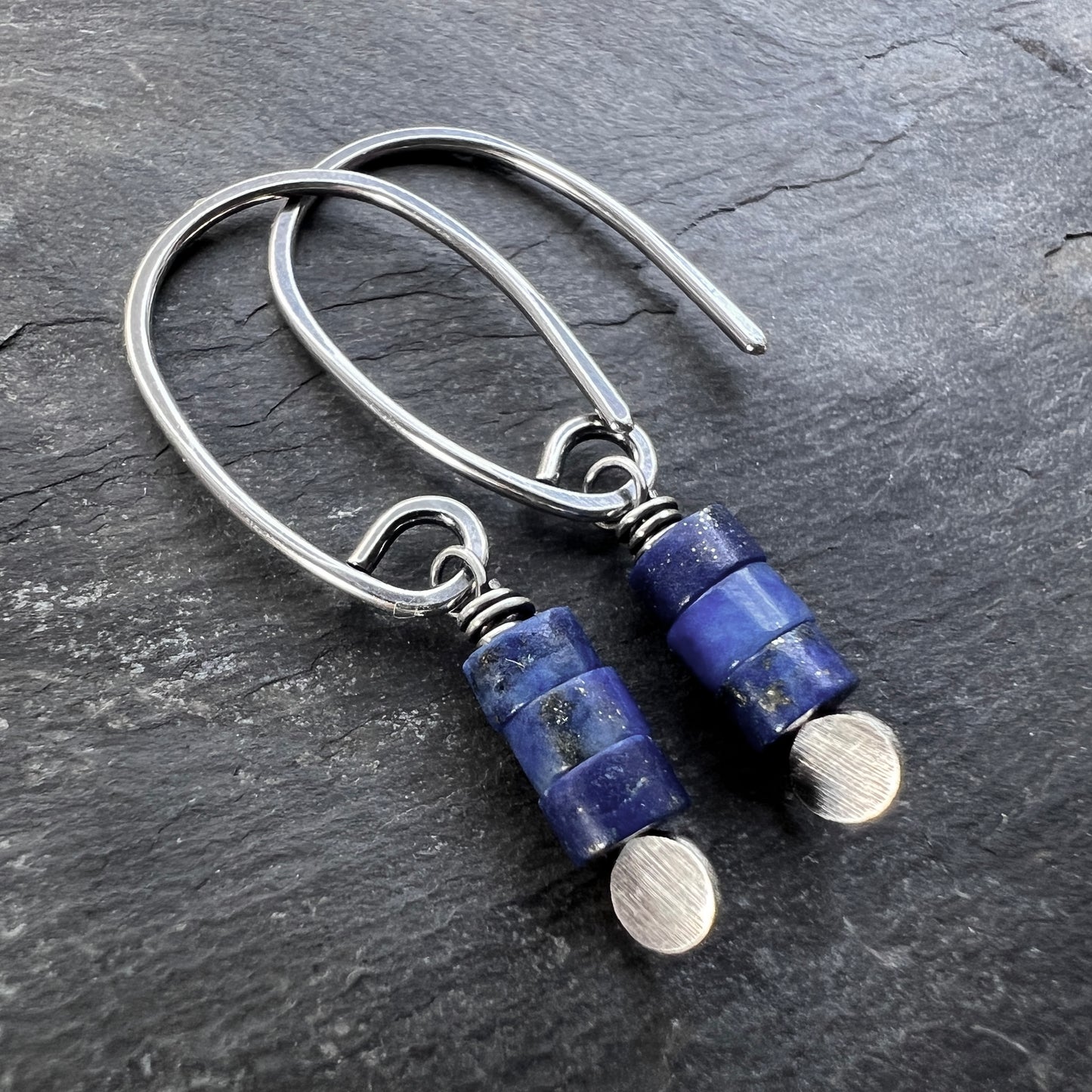 Sterling Silver Lapis Lazuli Earrings | Small Blue Natural Stone Dangles