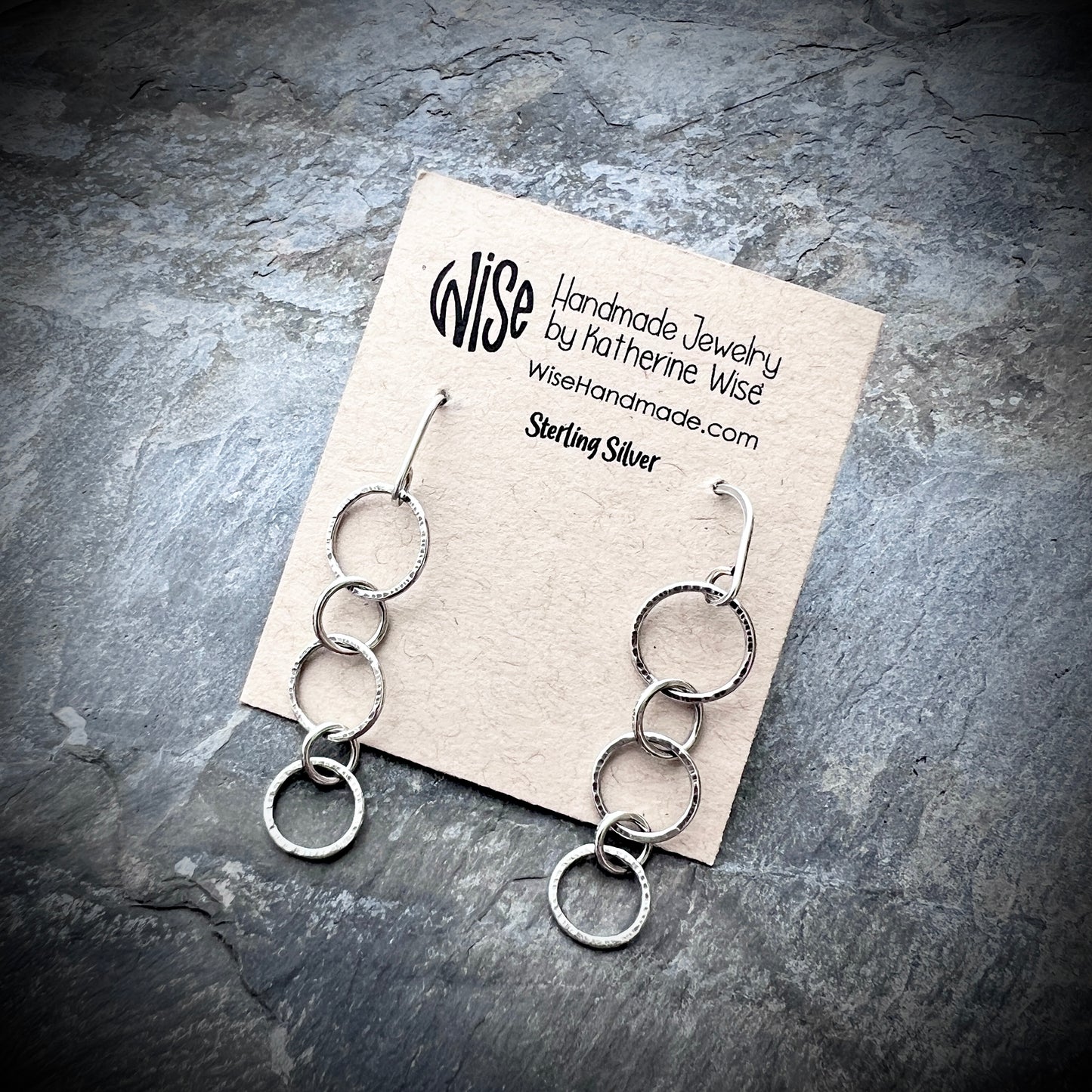 Sterling Silver Hammered Chain Earrings | Minimalist Circle Link Dangles
