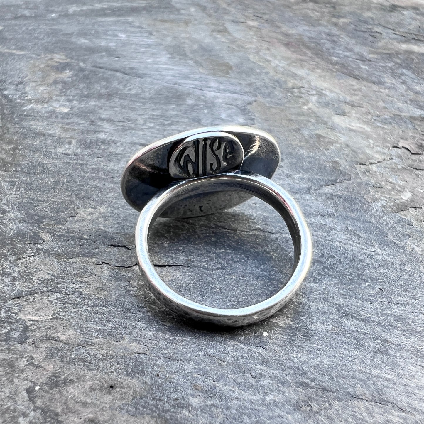 Sterling Silver Emerald Ring | Natural Stone Cabochon Ring - Size 7.25