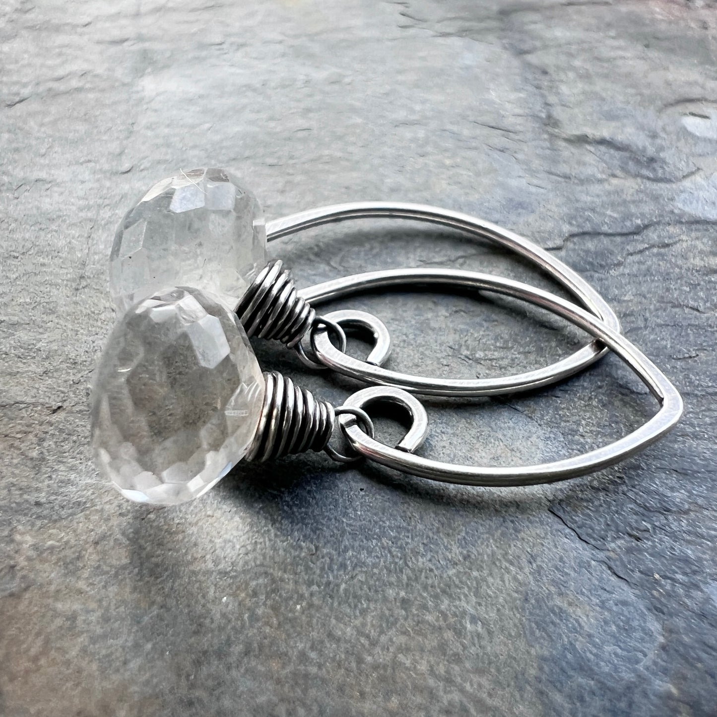 Sterling Silver Crystal Quartz Earrings | Clear Natural Stone Teardrop Dangles