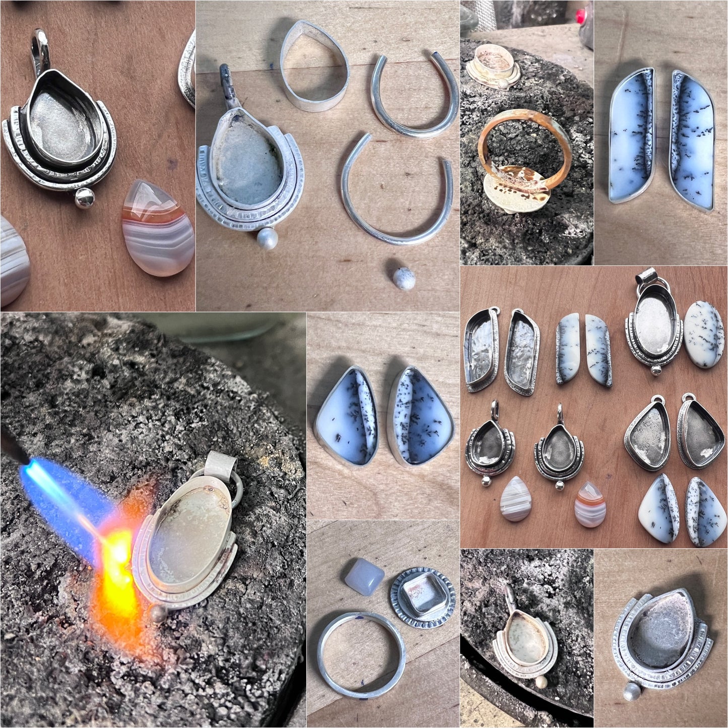 Brass and Sterling Silver Circle Earrings | Multi Textured Hammered Disc Dangles