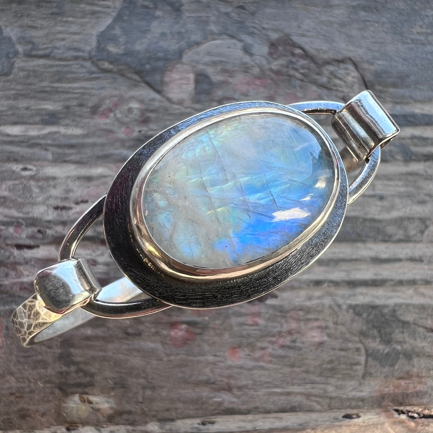 Rainbow Moonstone Sterling Silver Bracelet | Artisan Silver Cuff Bracelet