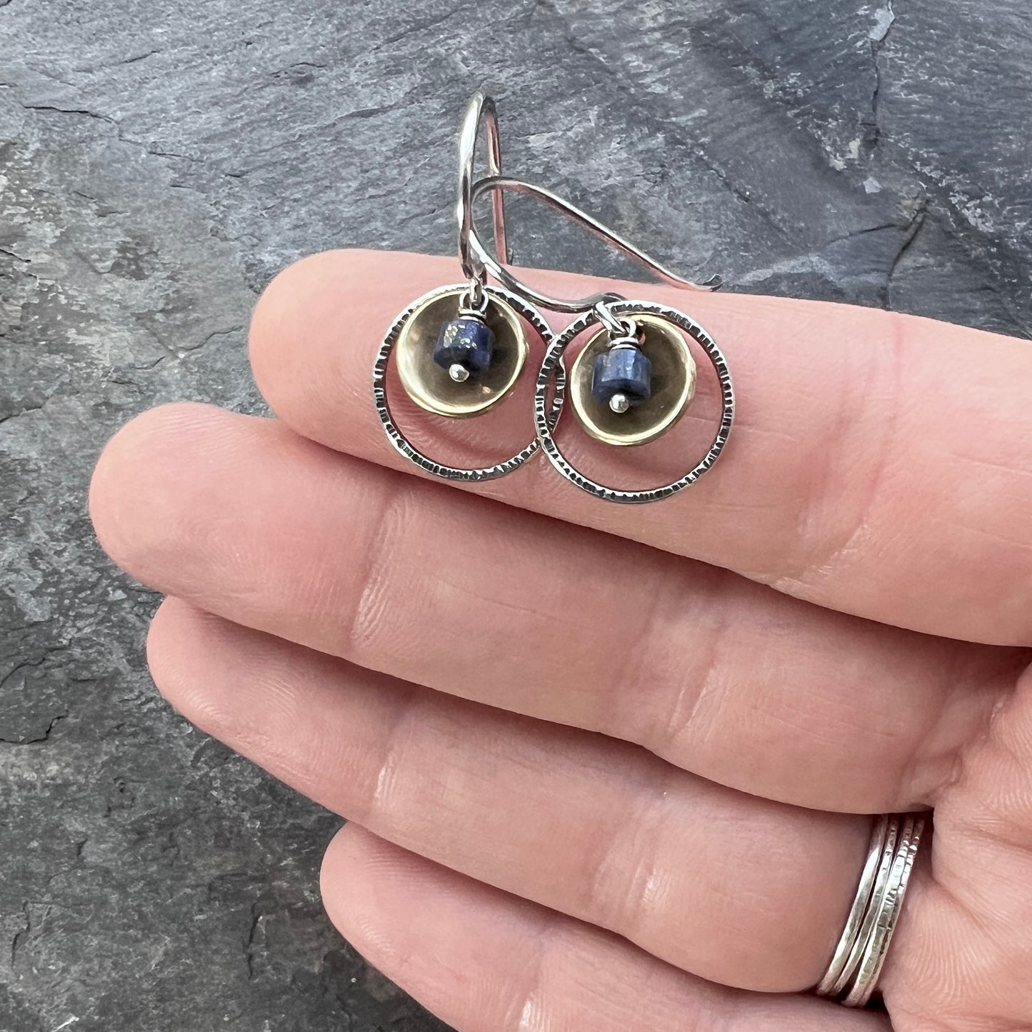Lapis Lazuli Sterling Silver Earrings | Natural Stone Mixed Metal Small Dangles