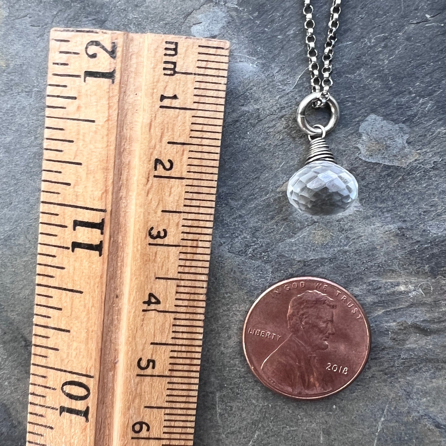 Sterling Silver Crystal Quartz Necklace | Clear Natural Stone Teardrop Pendant