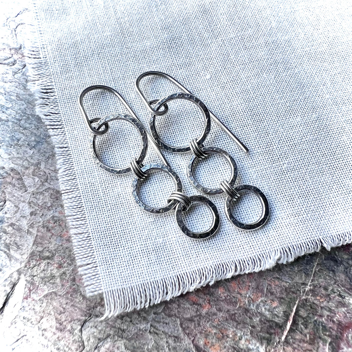 Sterling Silver Rings Earrings Minimalist Hammered Solid Silver Dangle Earrings