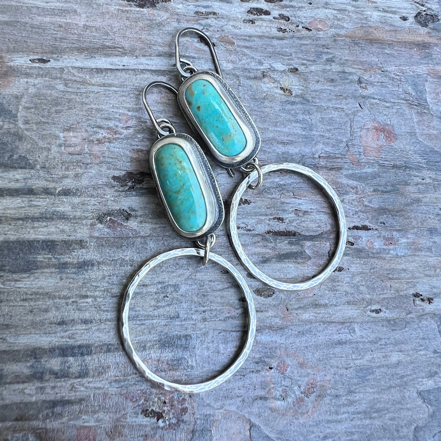 Turquoise Sterling Silver Earrings | Genuine Natural Turquoise and Hammered Hoops