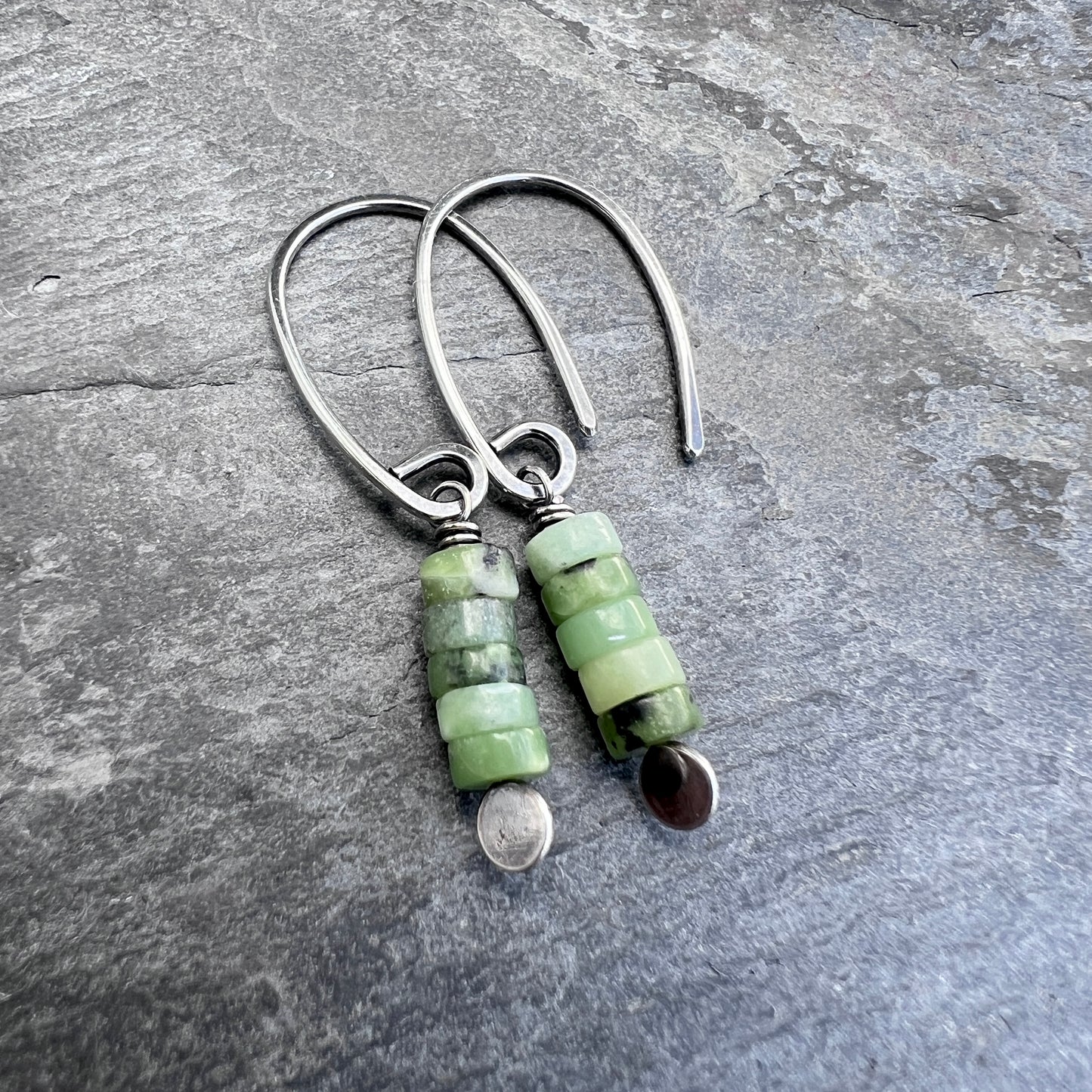 Sterling Silver Chrysoprase Earrings | Green Natural Stone Small Dangles