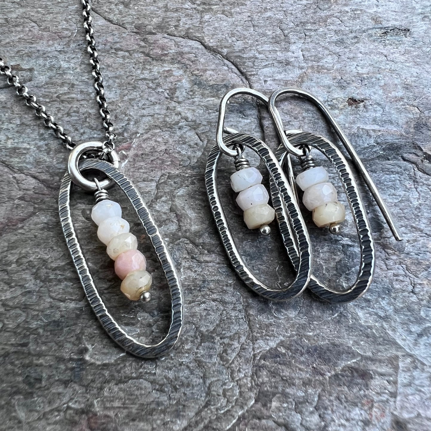 Pink Opal and Sterling Silver Earrings - Genuine Pink Opal on Handmade Sterling Silver Earwires