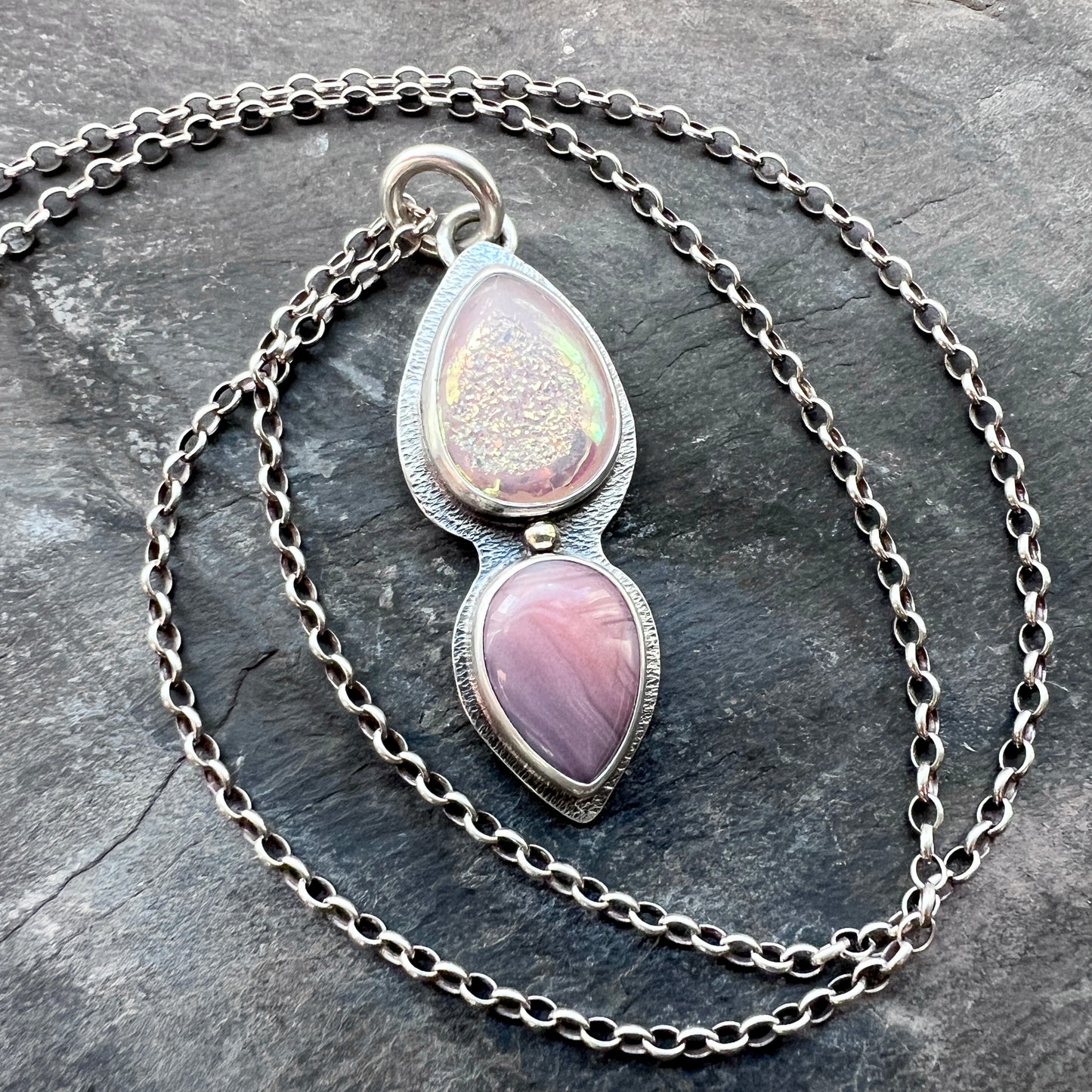 Sterling Silver Druzy and Agate Necklace | Natural Stone Teardrops Pendant