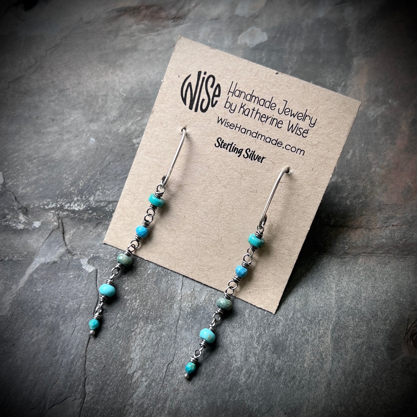 Genuine Turquoise Sterling Silver Earrings | Mixed Natural Stone Long Dangle Earrings