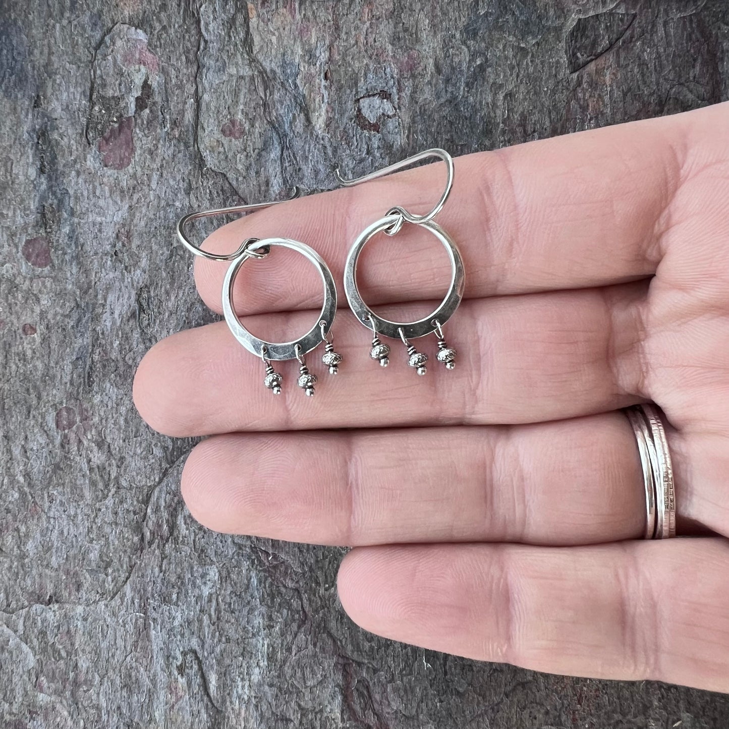 Fringe Hoop Sterling Silver Earrings | Solid Silver Hoop Small Dangle Earrings