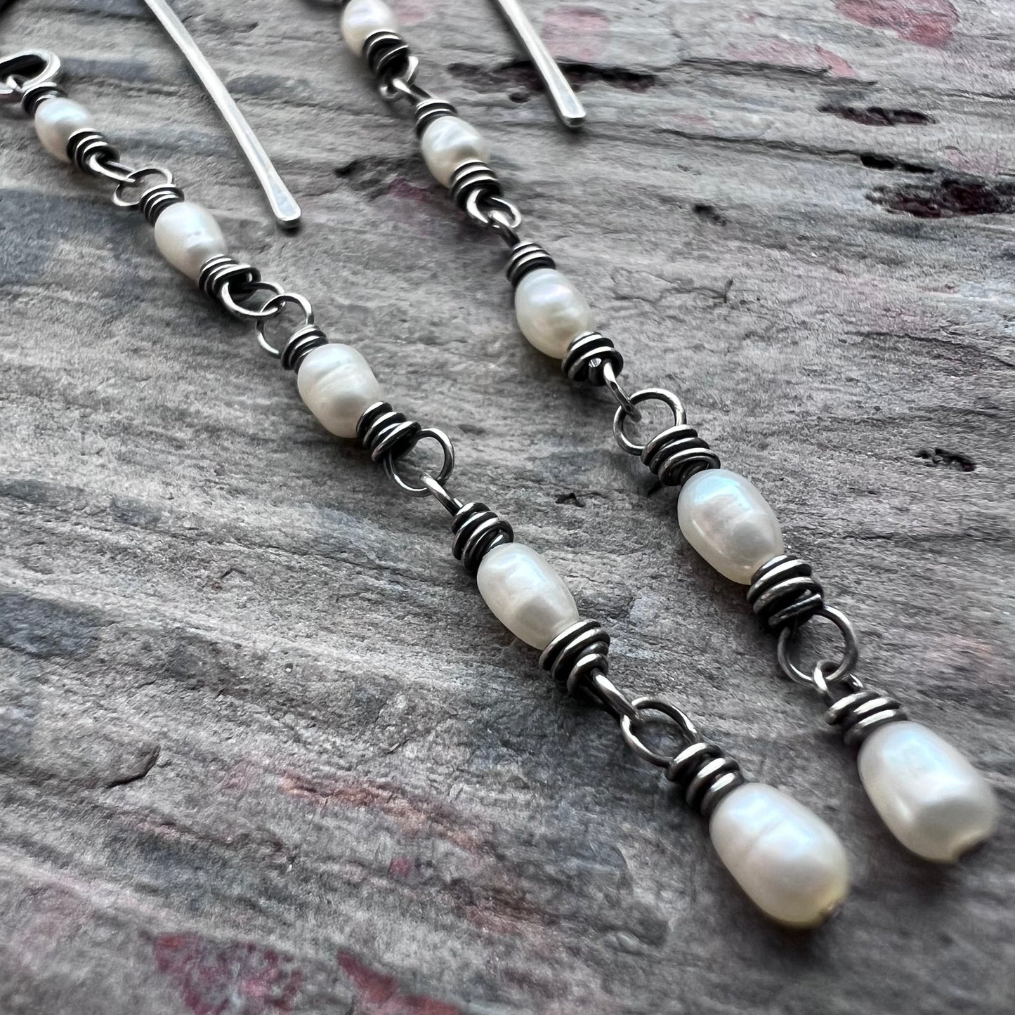 Sterling Silver Pearl Earrings | Long Genuine Pearl Silver or Gold Dangle Earrings