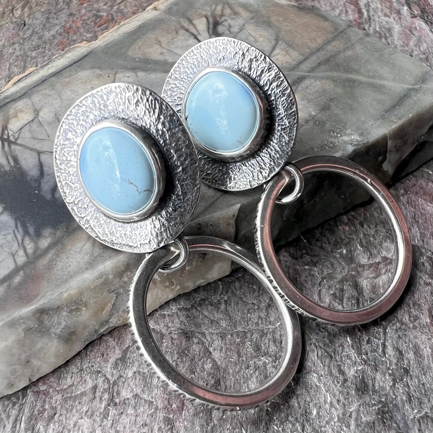 Golden Hill Turquoise Sterling Silver Post and Hoop Earrings - Handmade One-of-a-kind Earrings