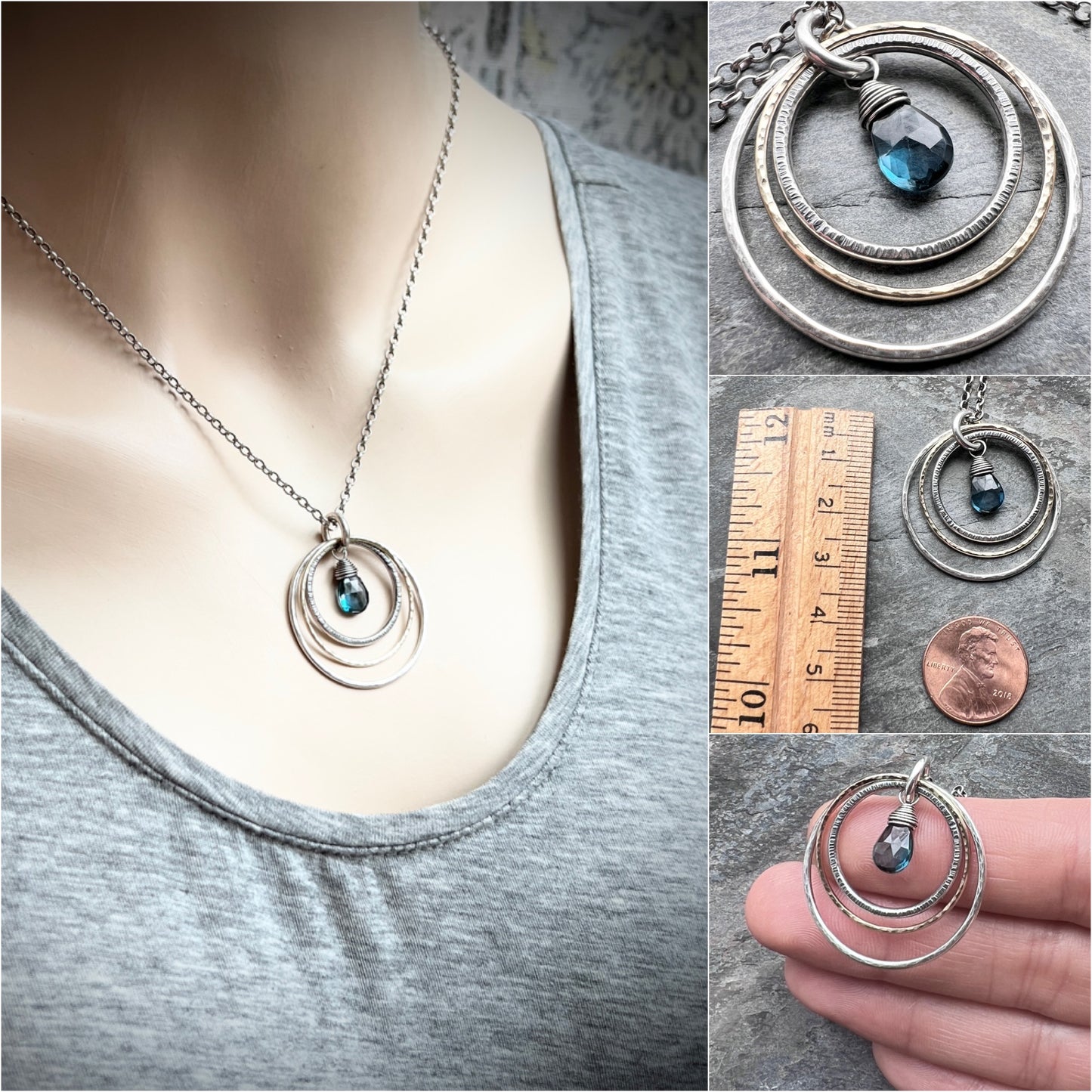Genuine London Blue Topaz Necklace | Sterling Silver and 14k Goldfill Pendant