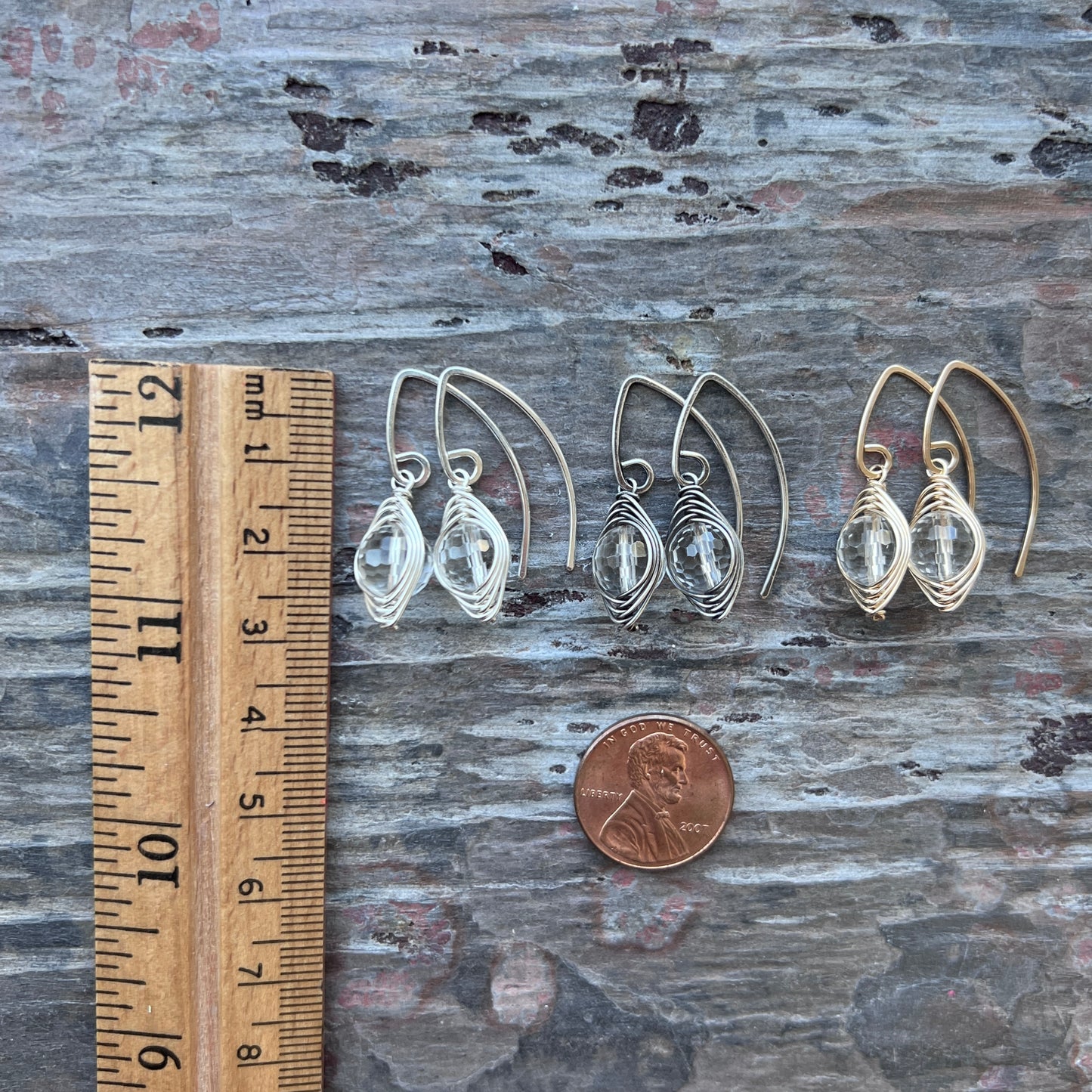 14k Goldfill Crystal Quartz Earrings | Genuine Rock Crystal Wire-wrapped Gold or Silver Dangle Earrings