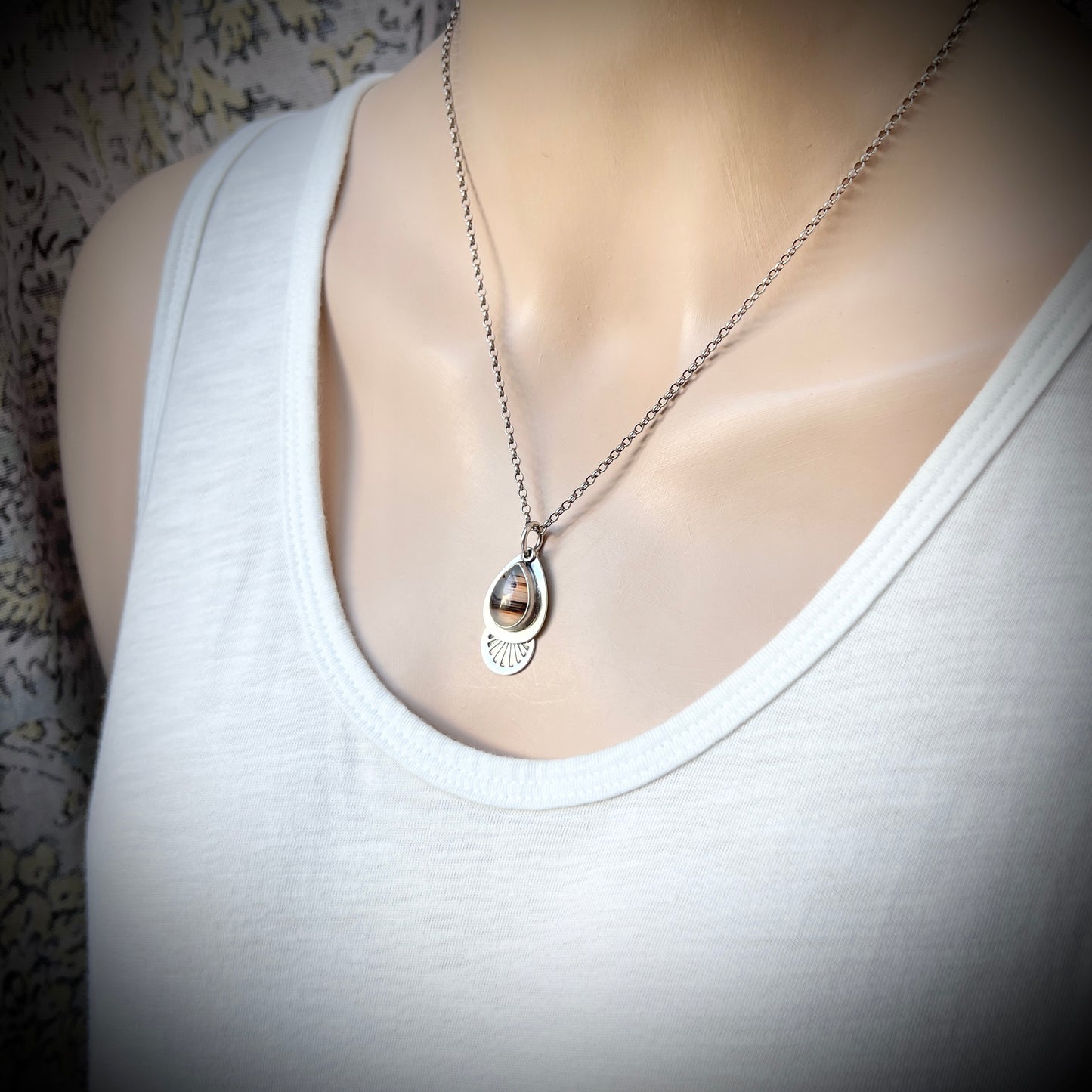 Sterling Silver Montana Agate Necklace | Natural Stone Teardrop Pendant