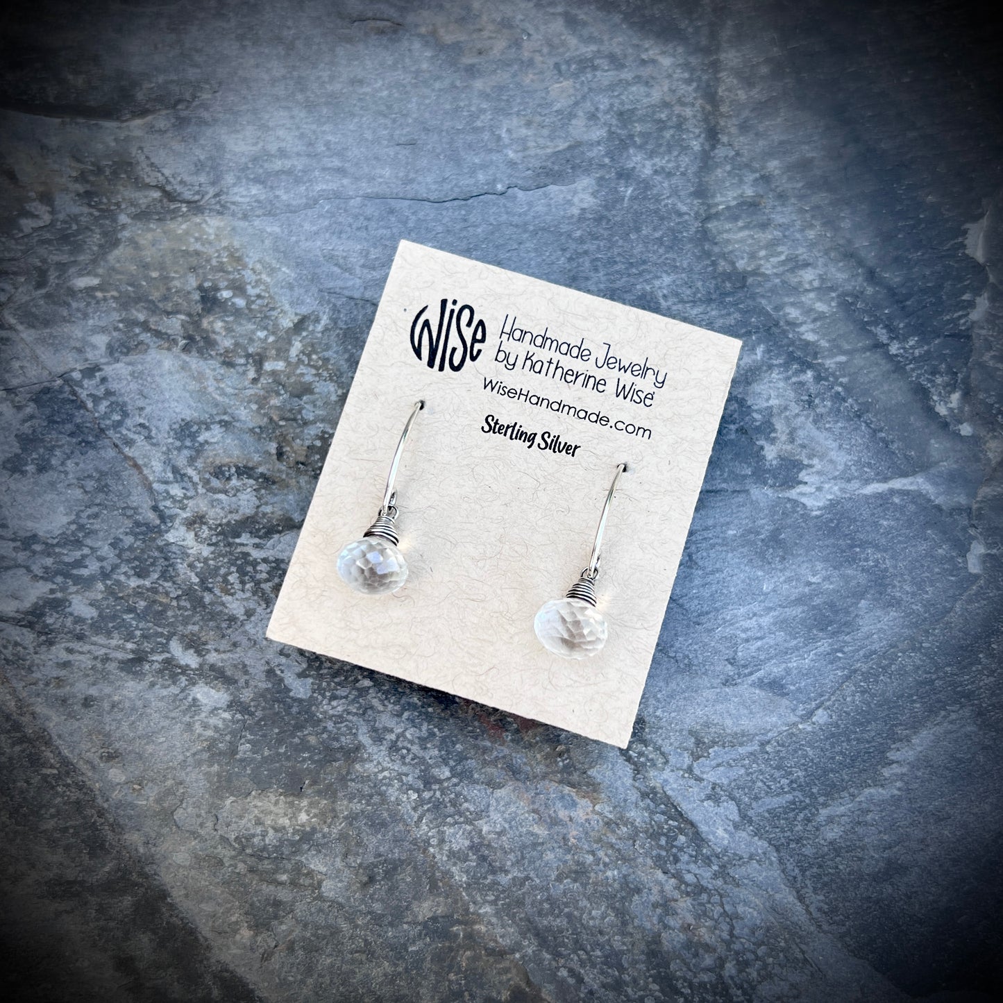 Sterling Silver Crystal Quartz Earrings | Clear Natural Stone Teardrop Dangles