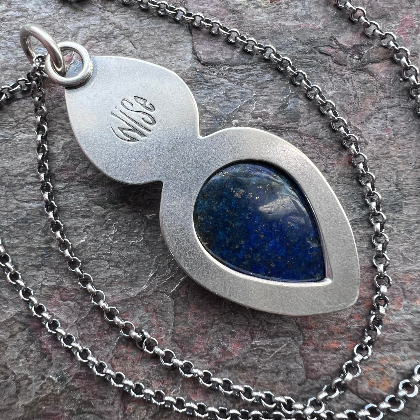 Sterling Silver Lapis Lazuli Necklace One of a Kind Raw Druzy