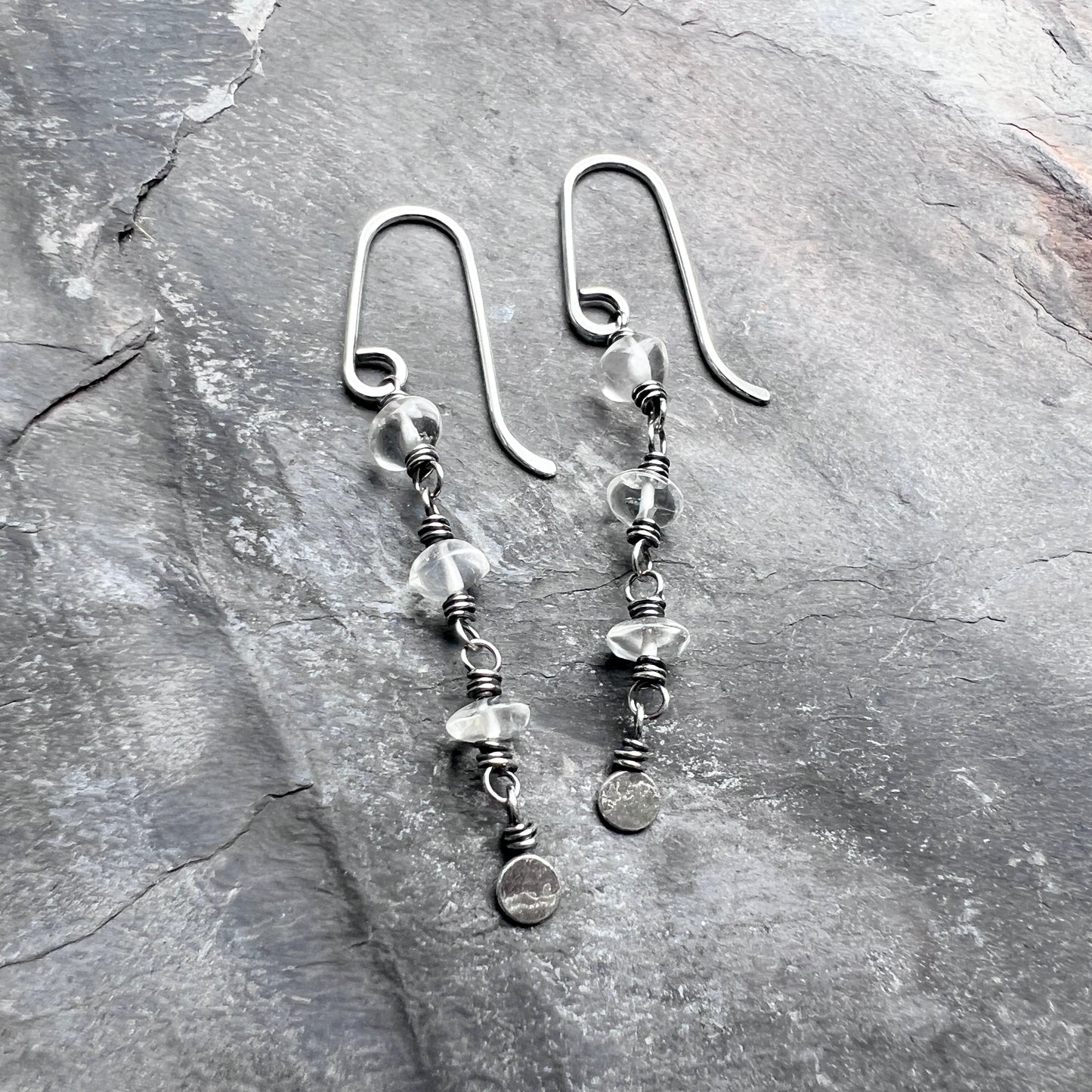 Sterling Silver Citrine Earrings | Clear Citrine Wire-wrapped Long Dangles