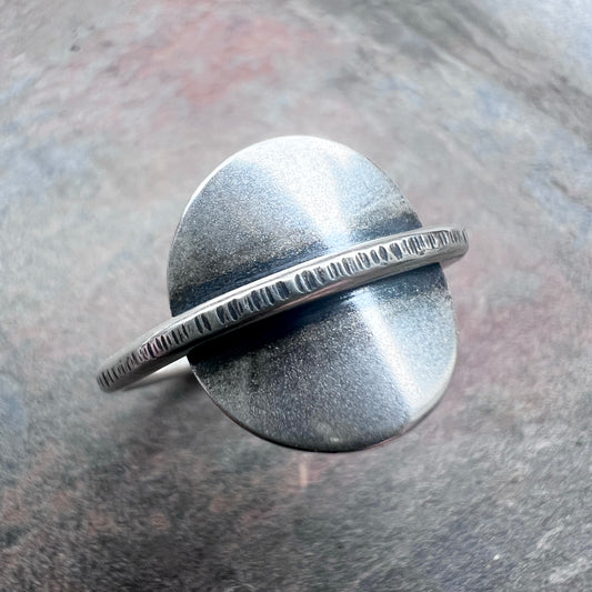 Sterling Silver Circle Ring | Minimalist Circle and Lined Texture Ring
