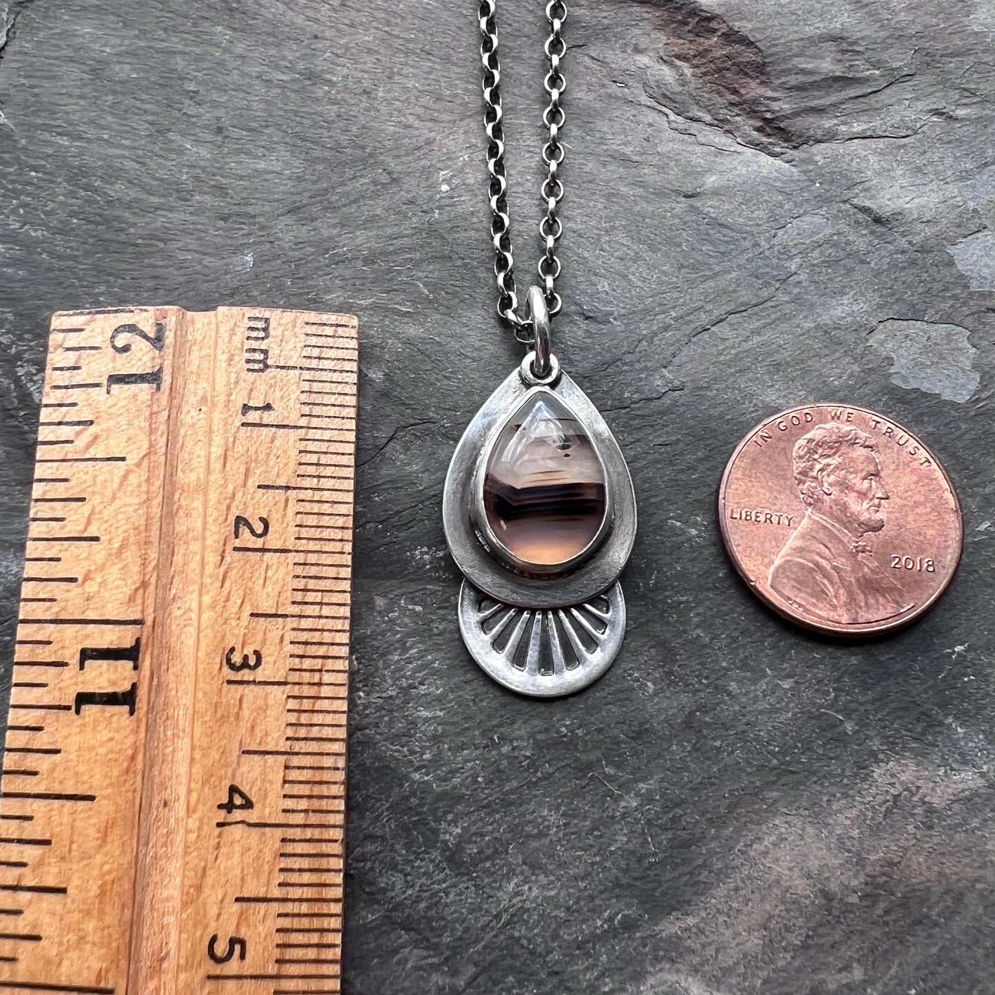 Sterling Silver Montana Agate Necklace | Natural Stone Teardrop Pendant