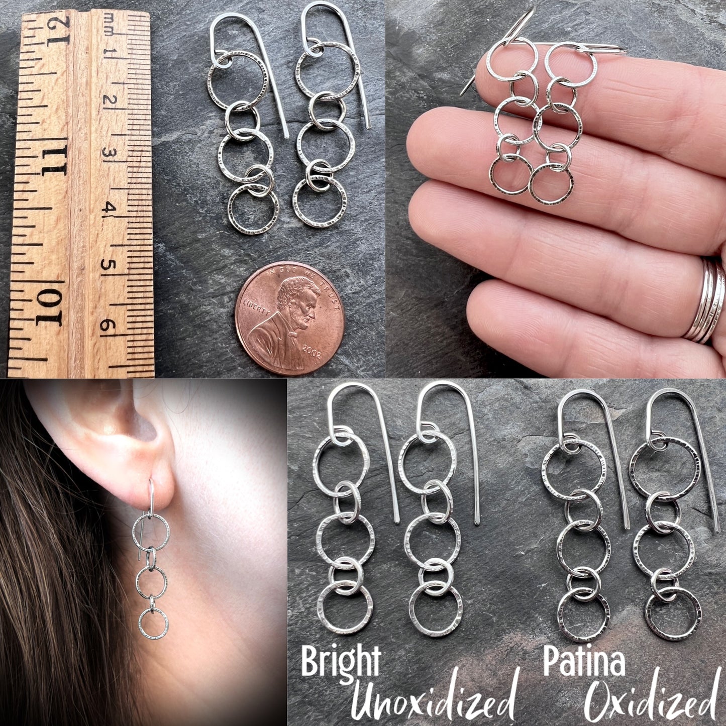 Sterling Silver Hammered Chain Earrings | Minimalist Circle Link Dangles