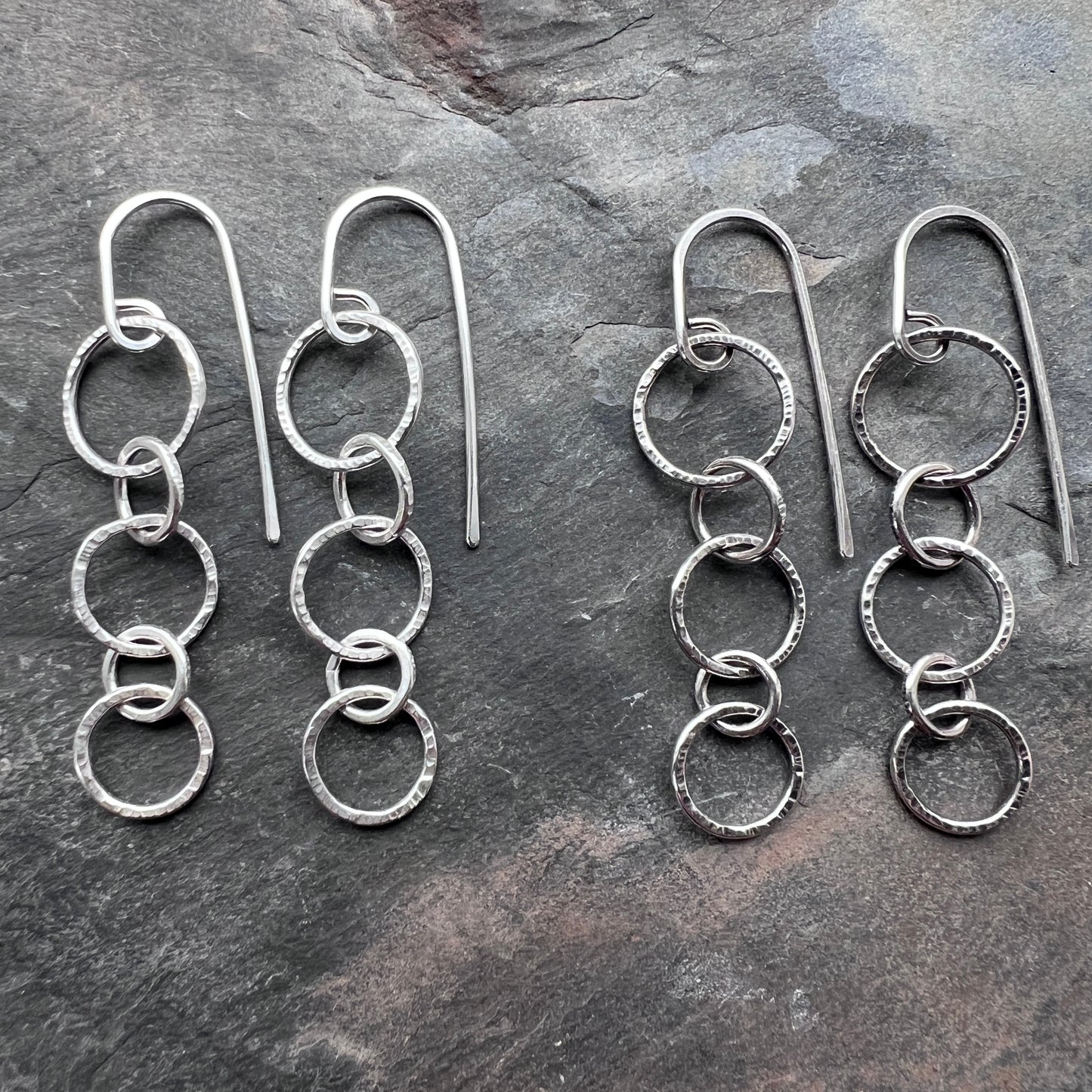 Sterling Silver Hammered Chain Earrings | Minimalist Circle Link Dangles